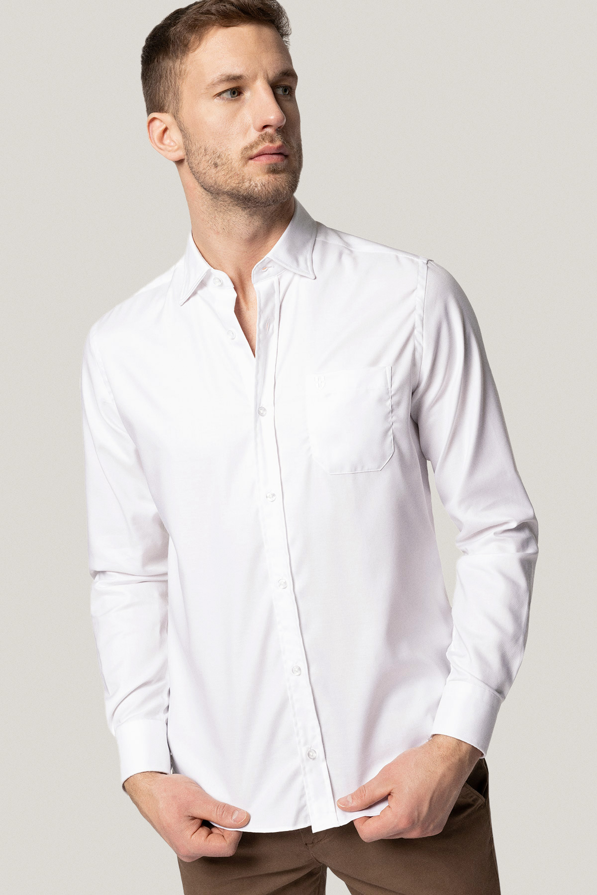 Koszula Biała z Bawełny z Długim Rękawem PM23