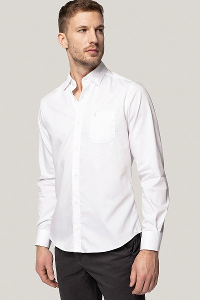 Koszula Biała z Bawełny z Długim Rękawem PM24