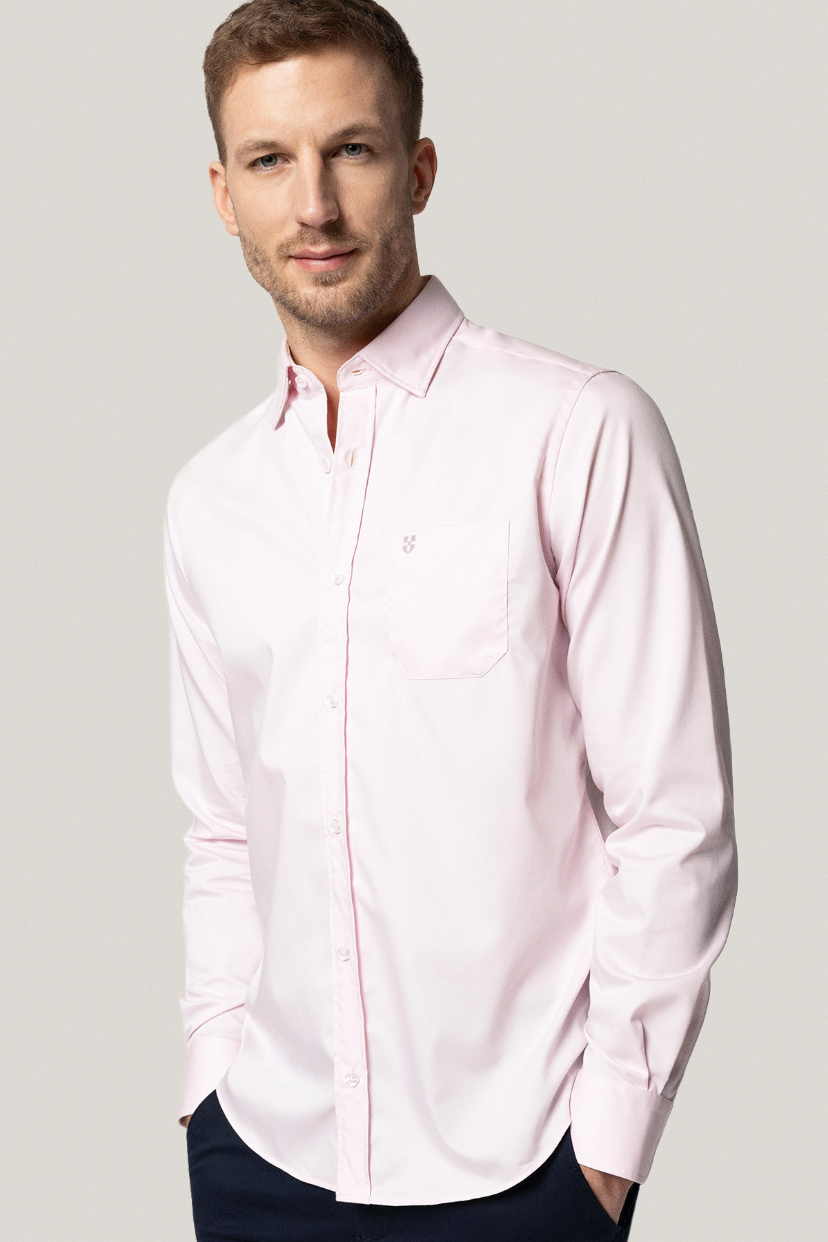 Koszula Jasnoróżowa z Bawełny z Długim Rękawem PM25
