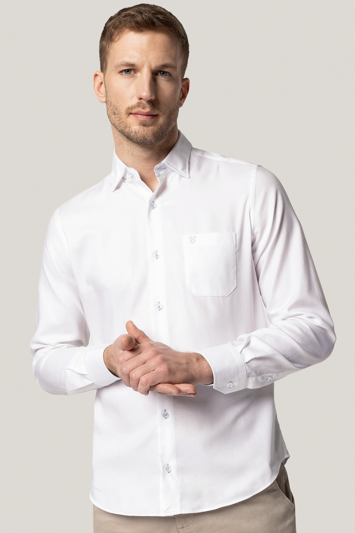 Koszula Biała z Bawełny z Długim Rękawem PM28