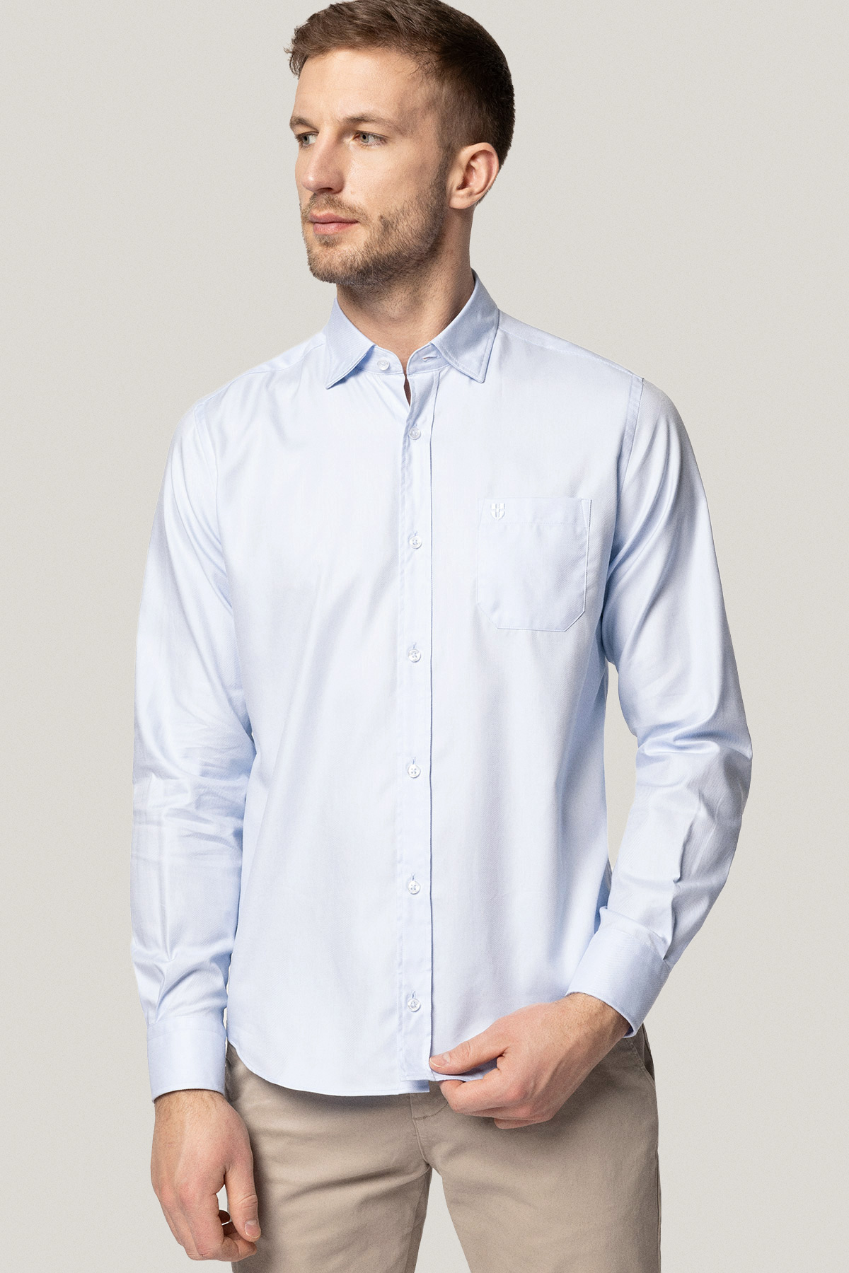 Koszula Błękitna z Bawełny z Długim Rękawem PM29