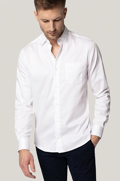 Koszula Biała z Bawełny z Długim Rękawem PM30