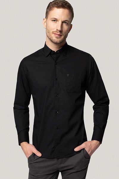 Koszula Czarna z Bawełny z Długim Rękawem PM34