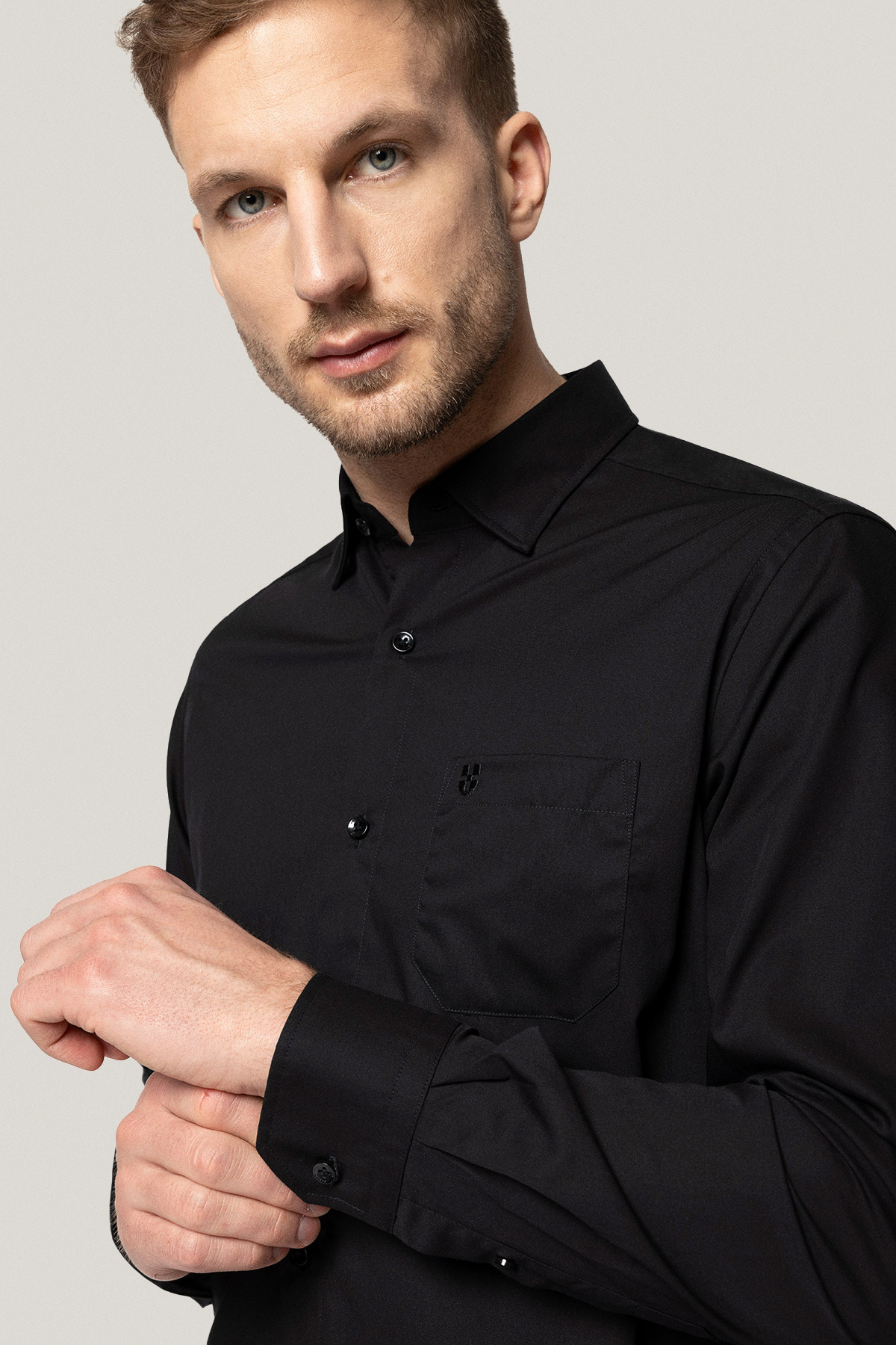 Koszula Czarna z Bawełny z Długim Rękawem PM34
