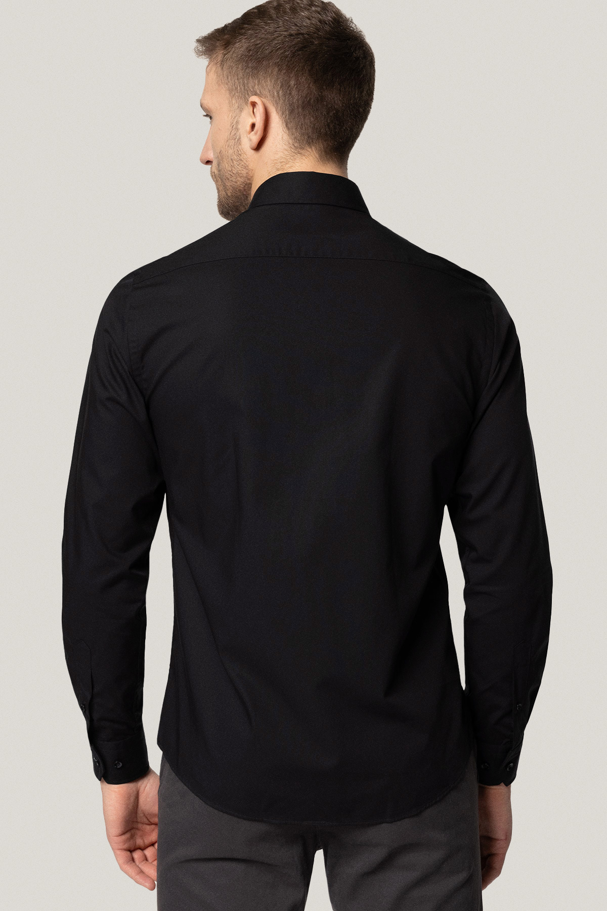 Koszula Czarna z Bawełny z Długim Rękawem PM34