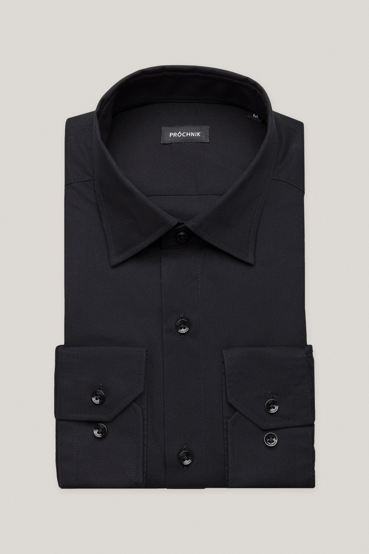 Koszula Czarna z Bawełny z Długim Rękawem PM34