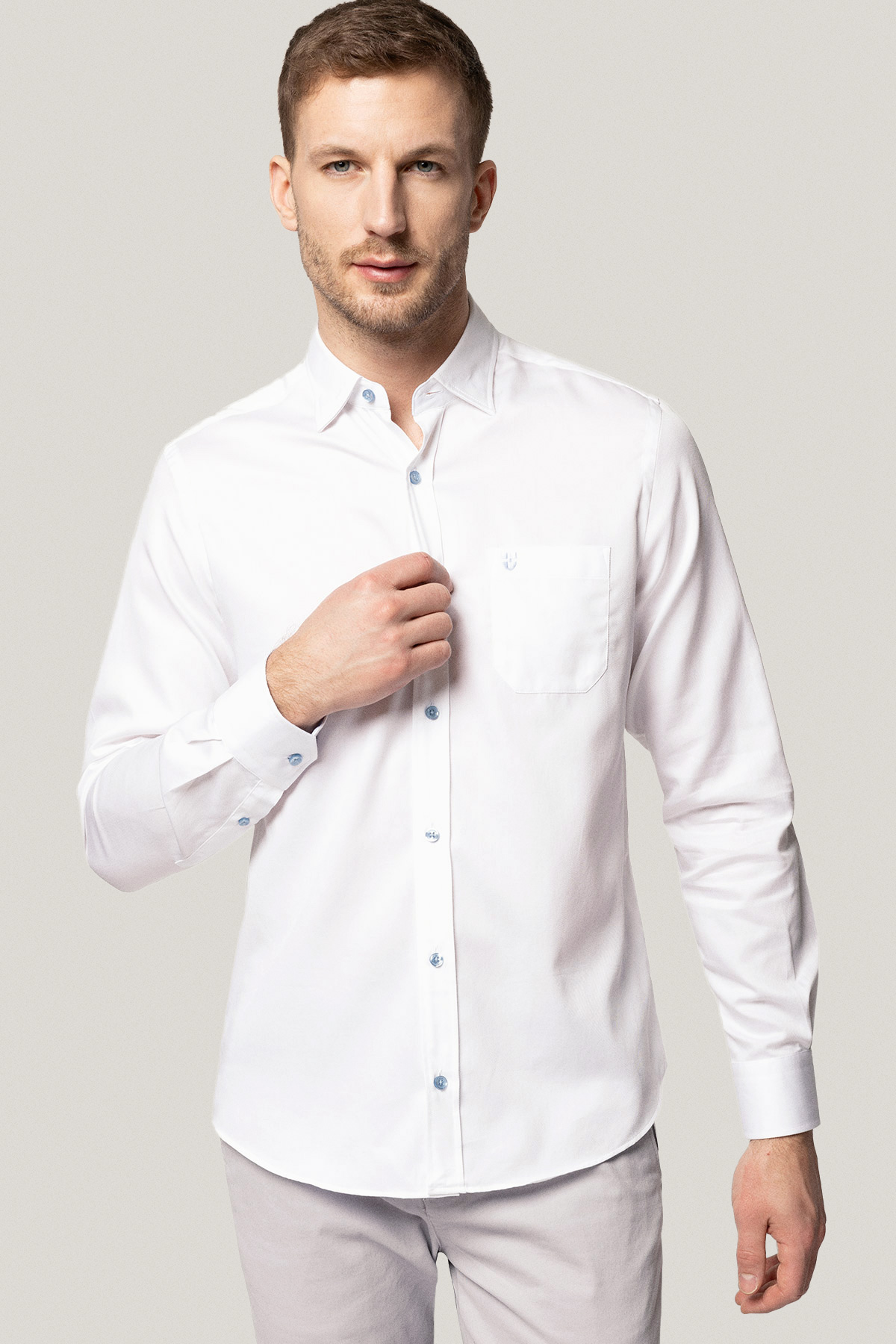 Koszula Biała z Bawełny z Długim Rękawem PM35