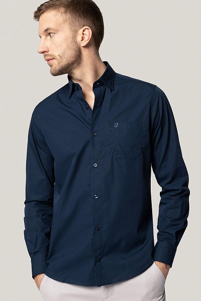 Koszula Granatowa z Bawełny z Długim Rękawem PM4