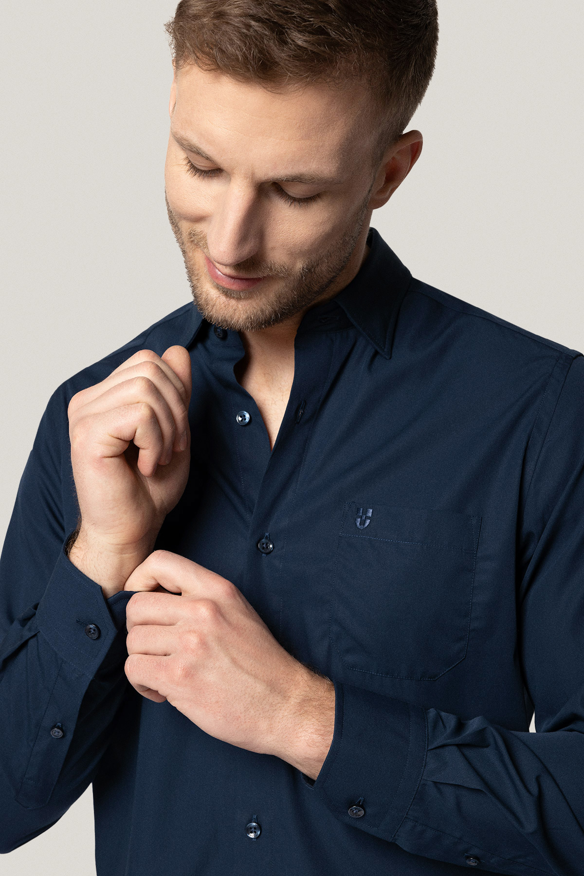 Koszula Granatowa z Bawełny z Długim Rękawem PM4