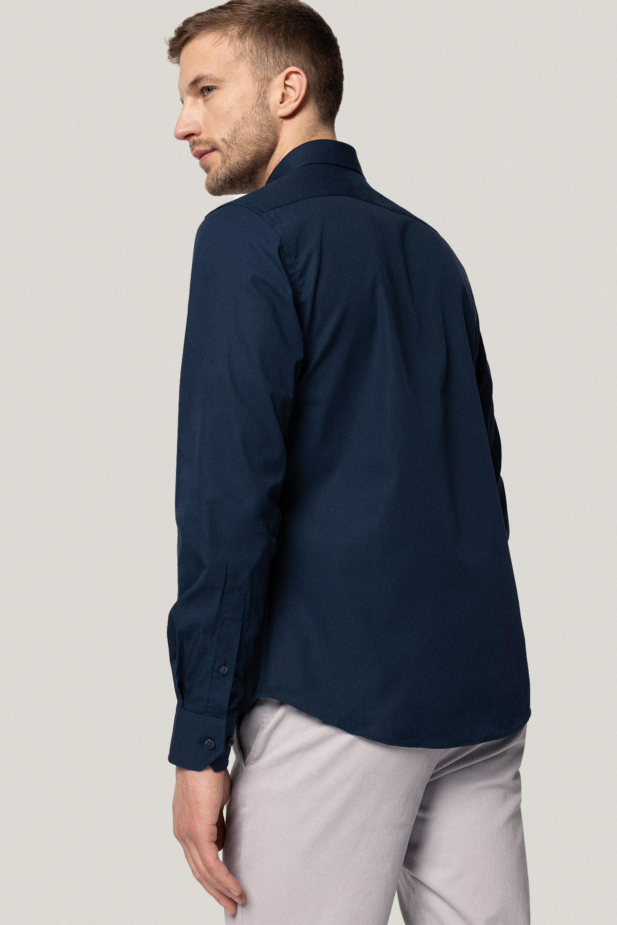 Koszula Granatowa z Bawełny z Długim Rękawem PM4