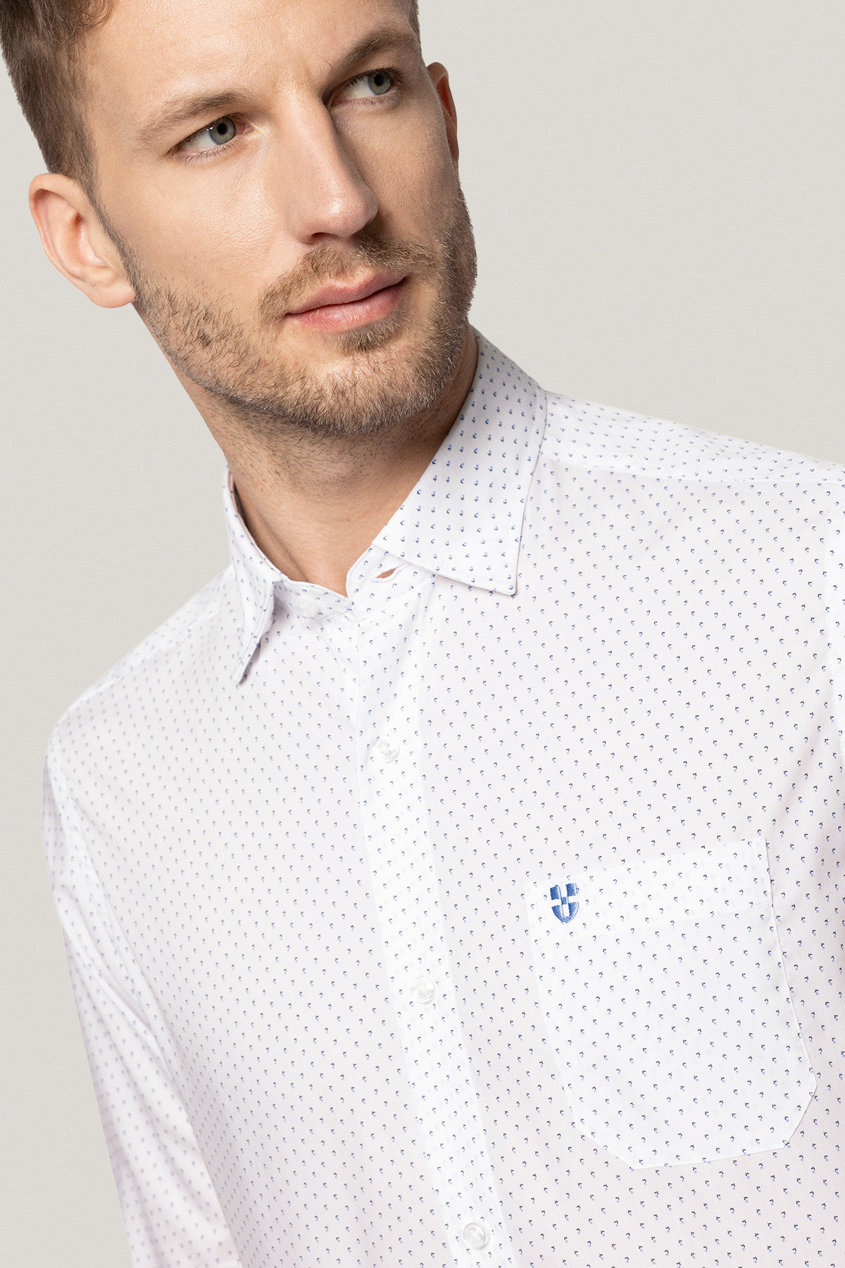 Koszula Biała z Bawełny z Długim Rękawem z Mikrowzorem PM7