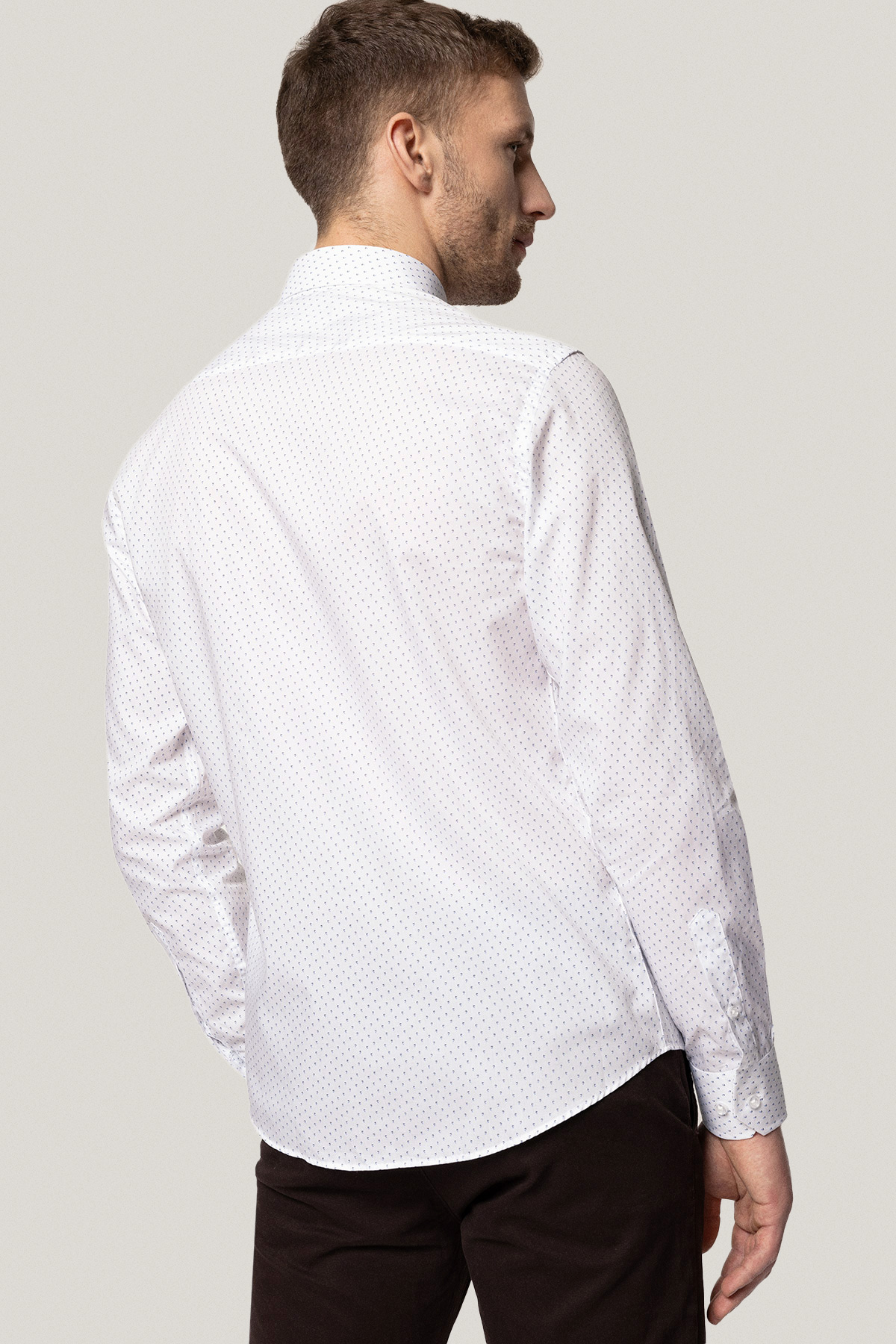 Koszula Biała z Bawełny z Długim Rękawem z Mikrowzorem PM7