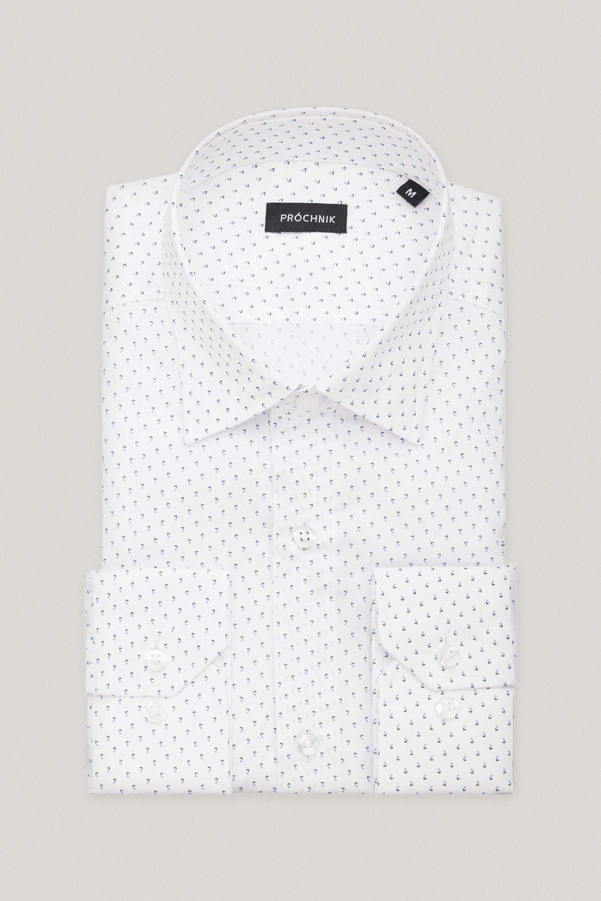 Koszula Biała z Bawełny z Długim Rękawem z Mikrowzorem PM7