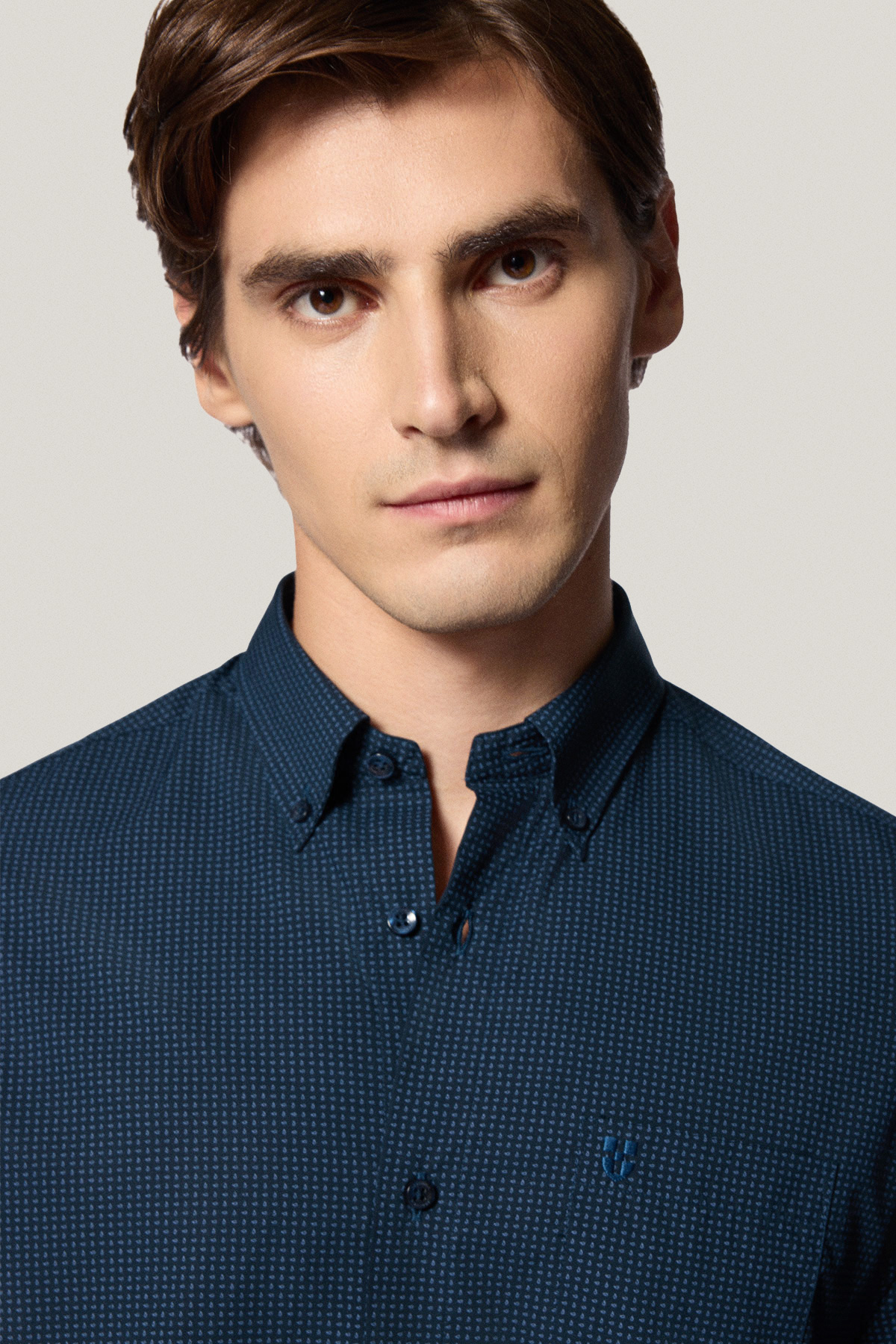 Koszula Granatowa z Bawełny z Długim Rękawem Paisley PM11