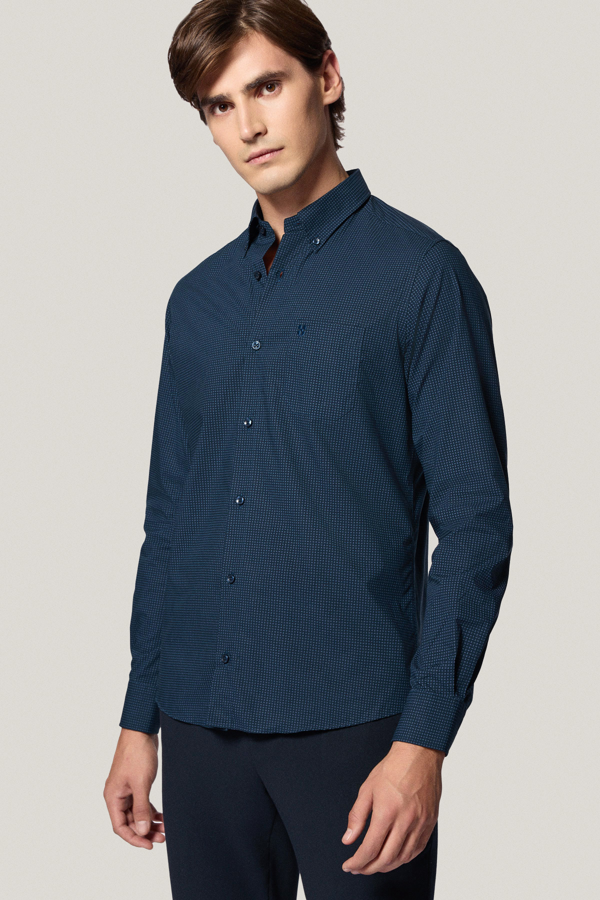 Koszula Granatowa z Bawełny z Długim Rękawem Paisley PM11