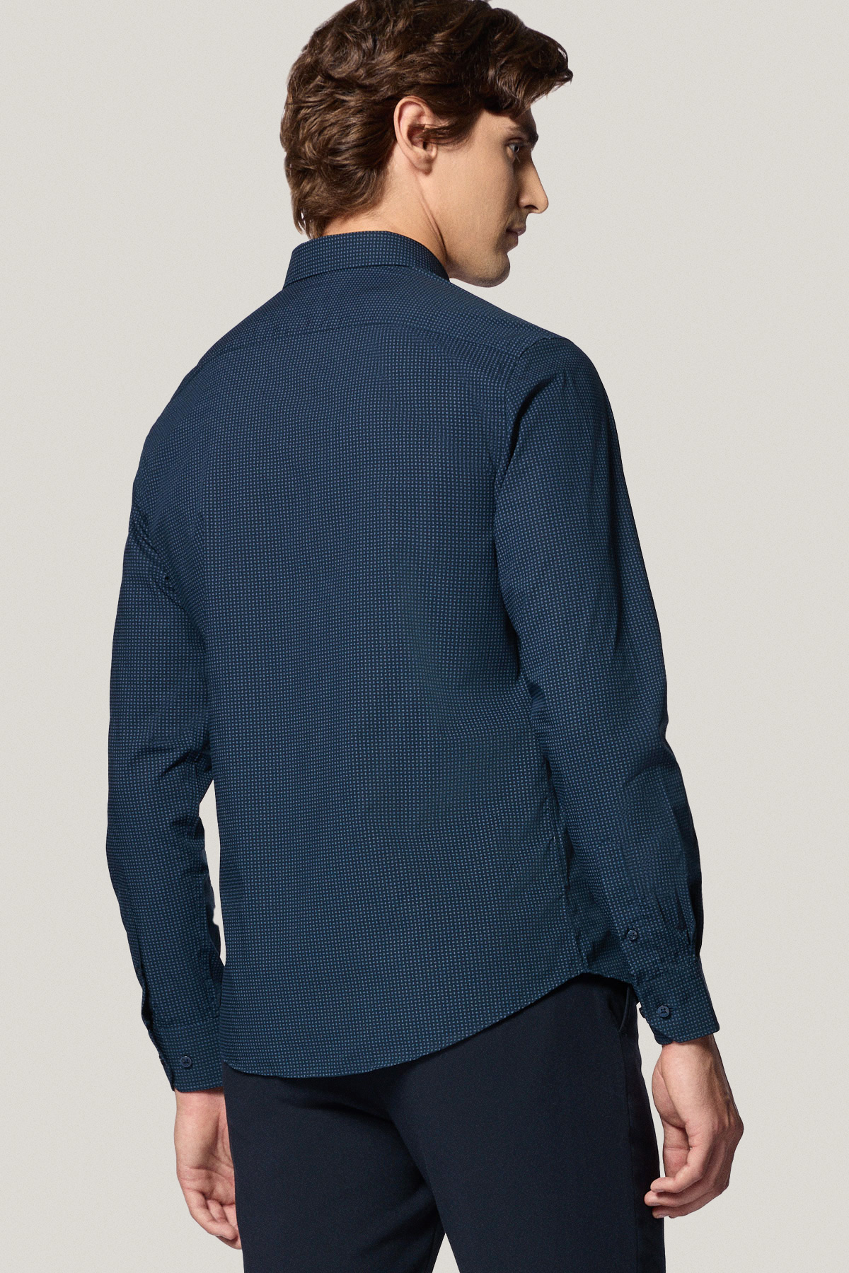 Koszula Granatowa z Bawełny z Długim Rękawem Paisley PM11