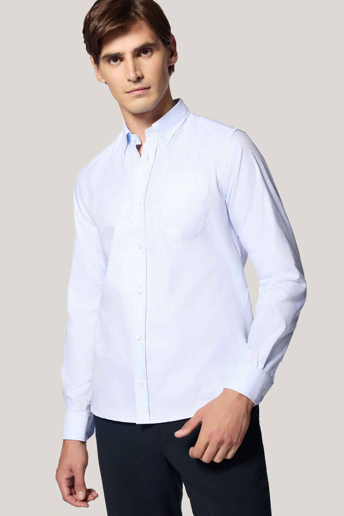 Koszula Błękitna z Bawełny z Długim Rękawem z Mikrowzorem PM36