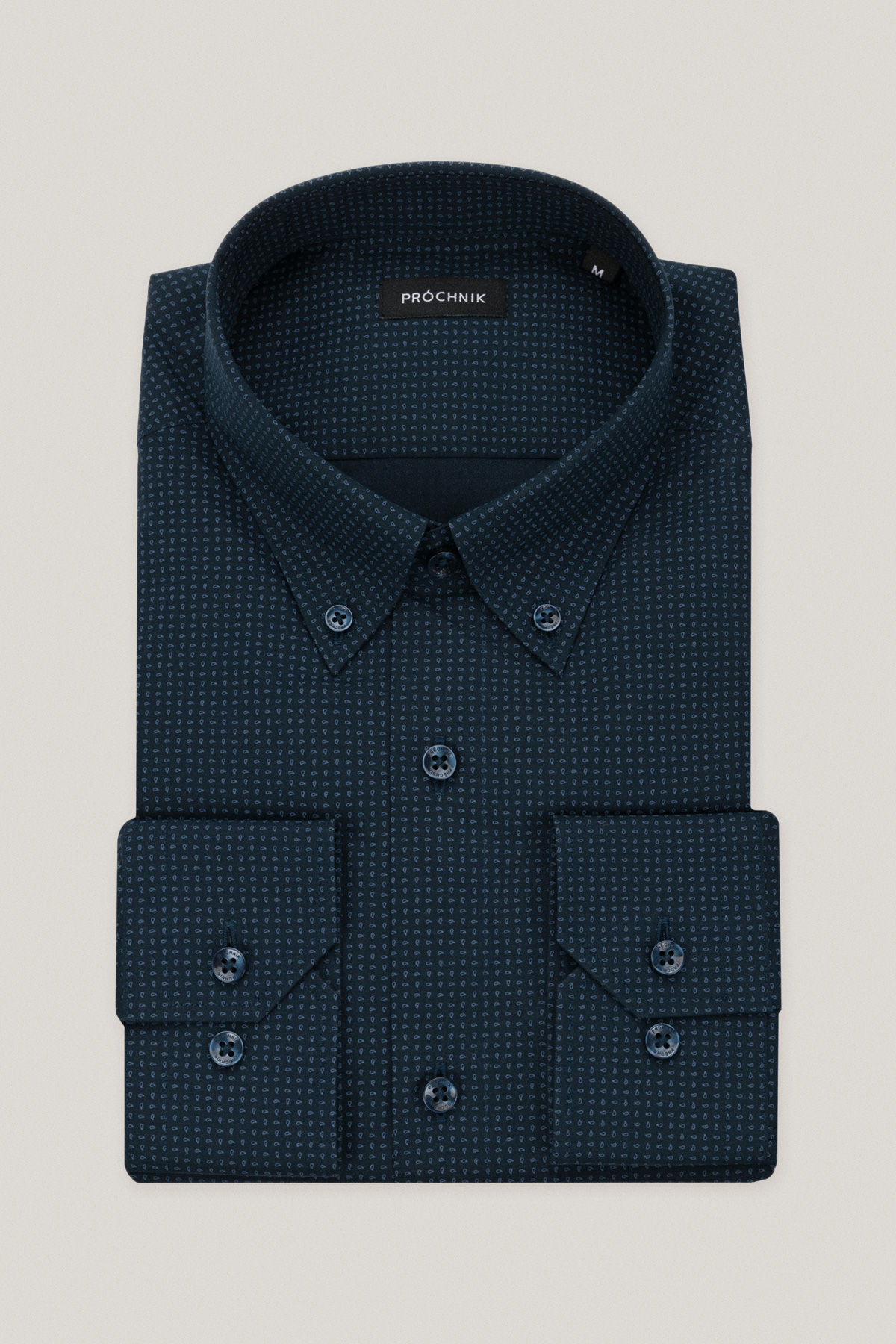 Koszula Granatowa z Bawełny z Długim Rękawem Paisley PM11