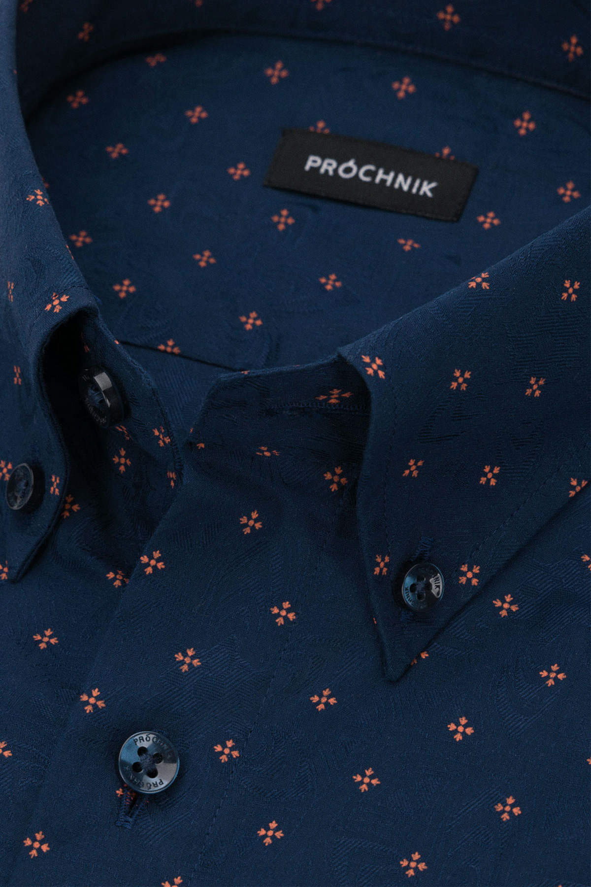 Koszula Granatowa z Bawełny z Długim Rękawem ze Wzorem PM17