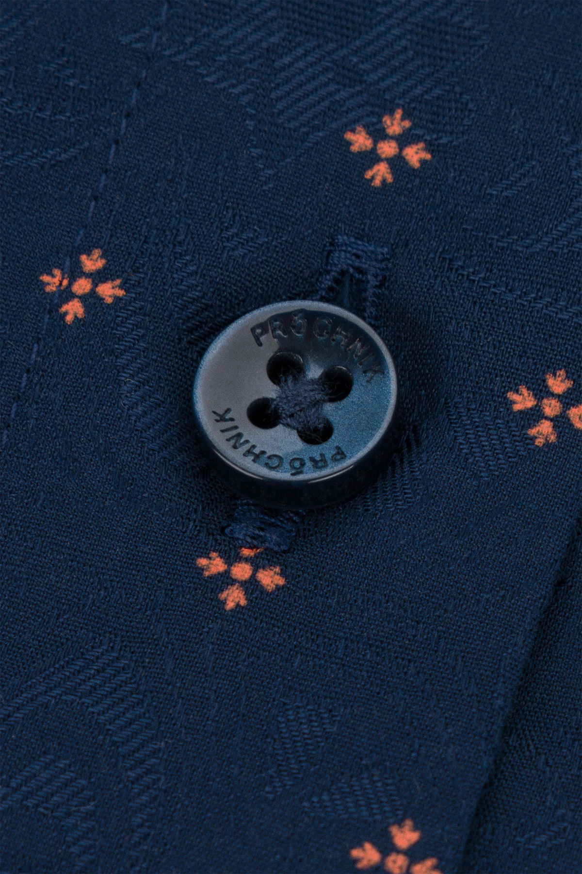 Koszula Granatowa z Bawełny z Długim Rękawem ze Wzorem PM17