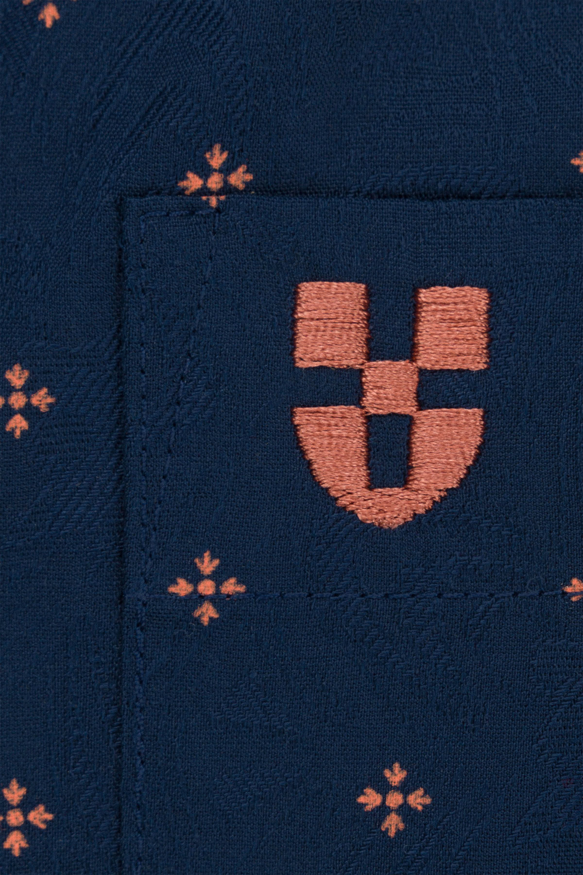 Koszula Granatowa z Bawełny z Długim Rękawem ze Wzorem PM17