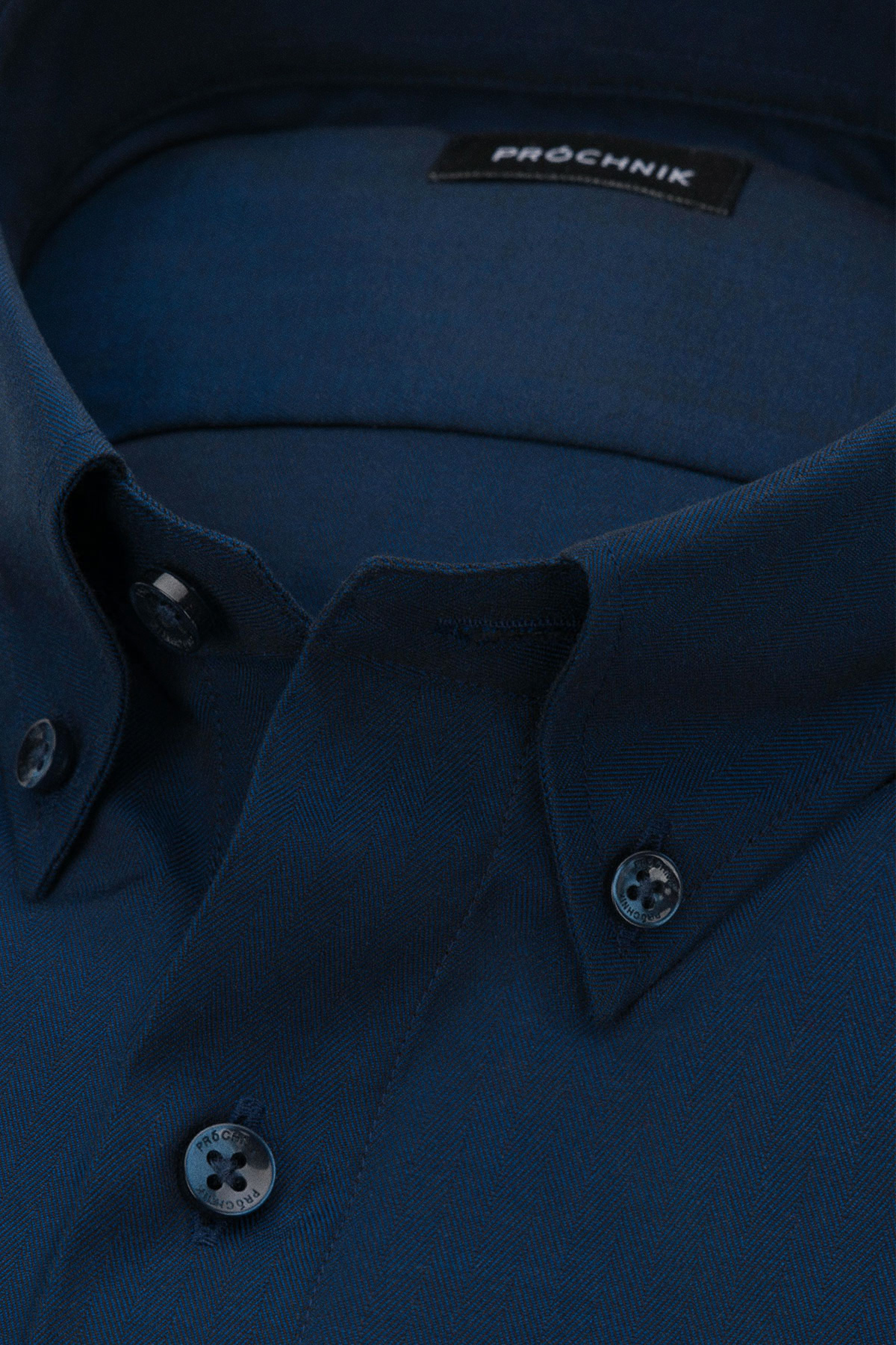 Koszula Granatowa z Bawełny z Długim Rękawem ze Wzorem Jodełki PM31