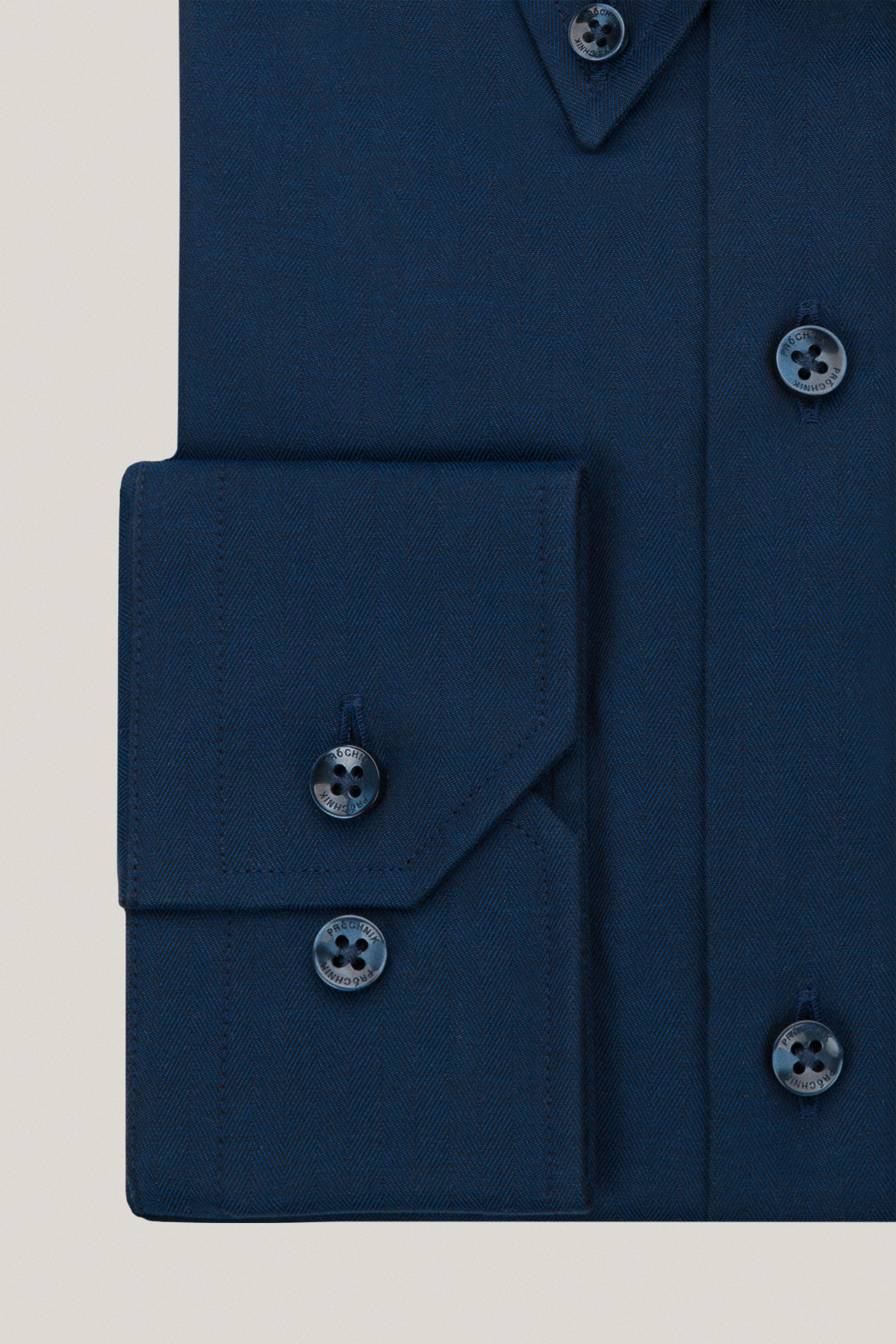 Koszula Granatowa z Bawełny z Długim Rękawem ze Wzorem Jodełki PM31