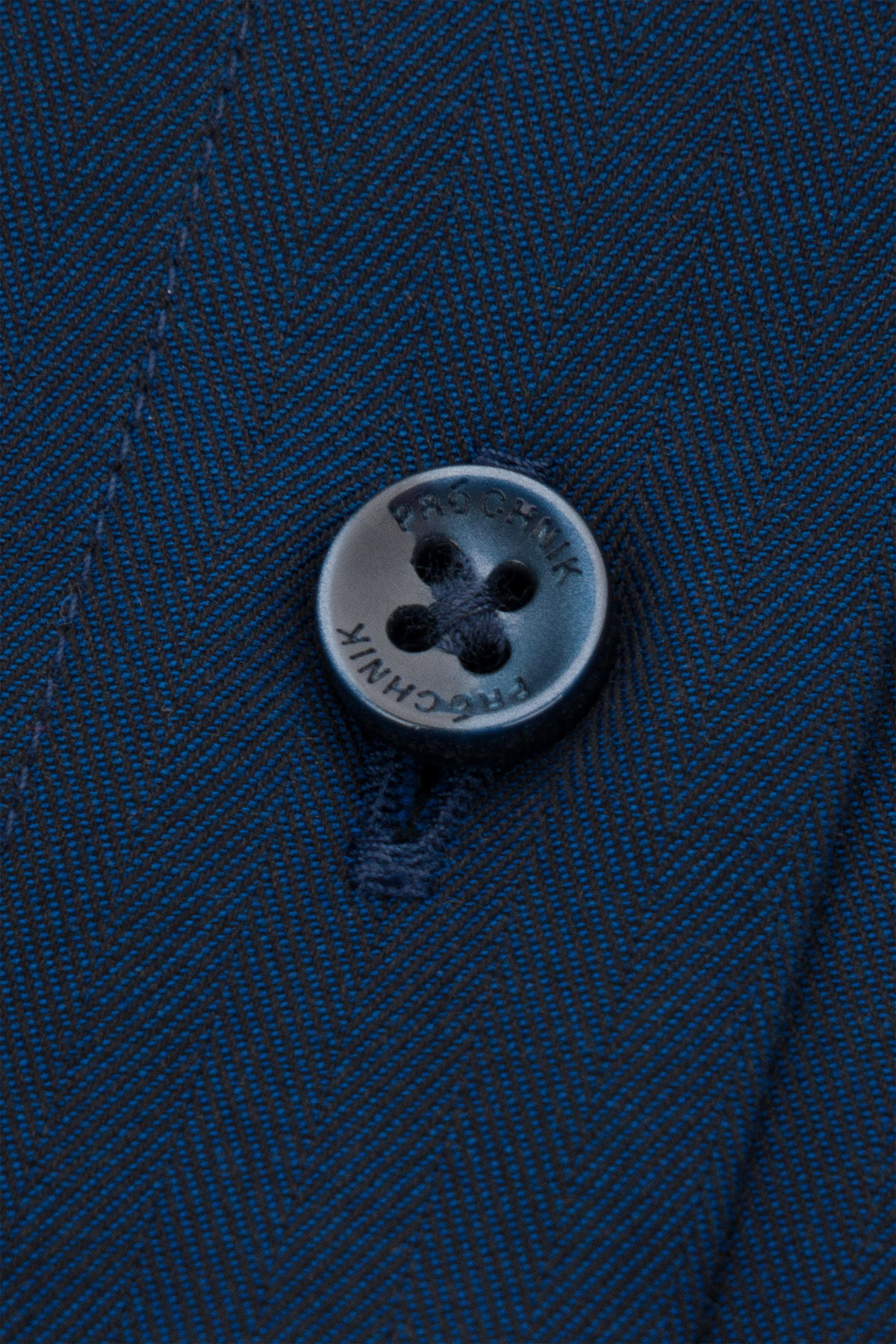 Koszula Granatowa z Bawełny z Długim Rękawem ze Wzorem Jodełki PM31