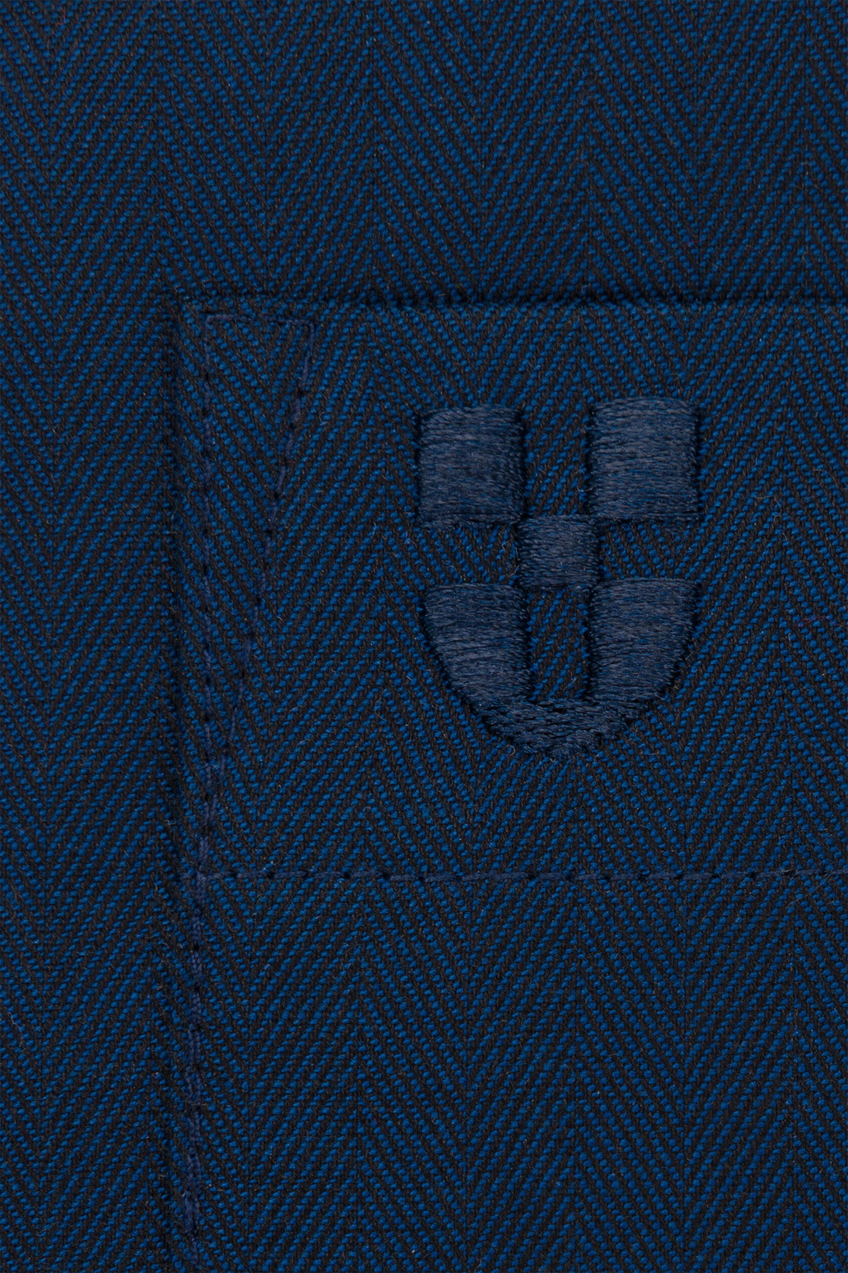 Koszula Granatowa z Bawełny z Długim Rękawem ze Wzorem Jodełki PM31