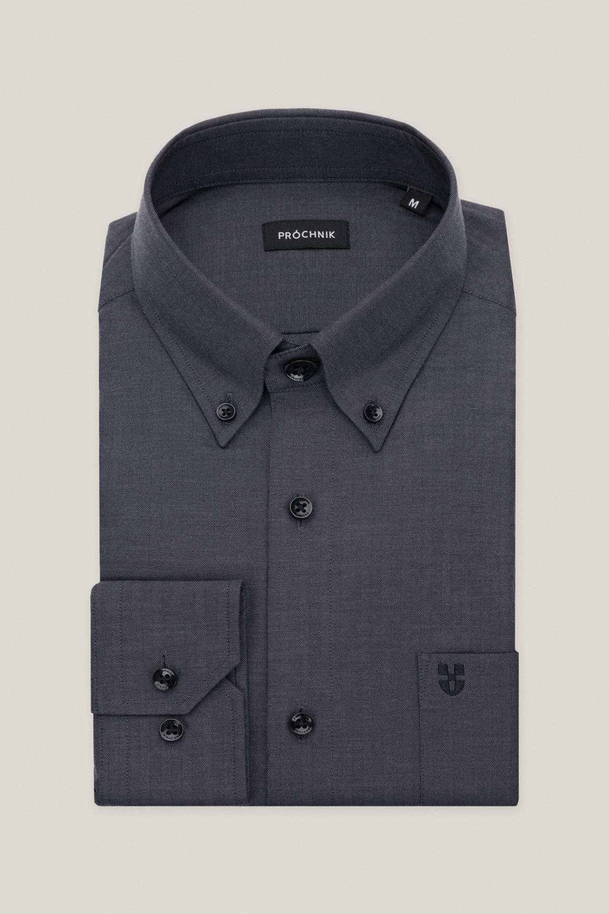 Koszula Grafitowa z Bawełny z Długim Rękawem ze Wzorem Jodełki PM32