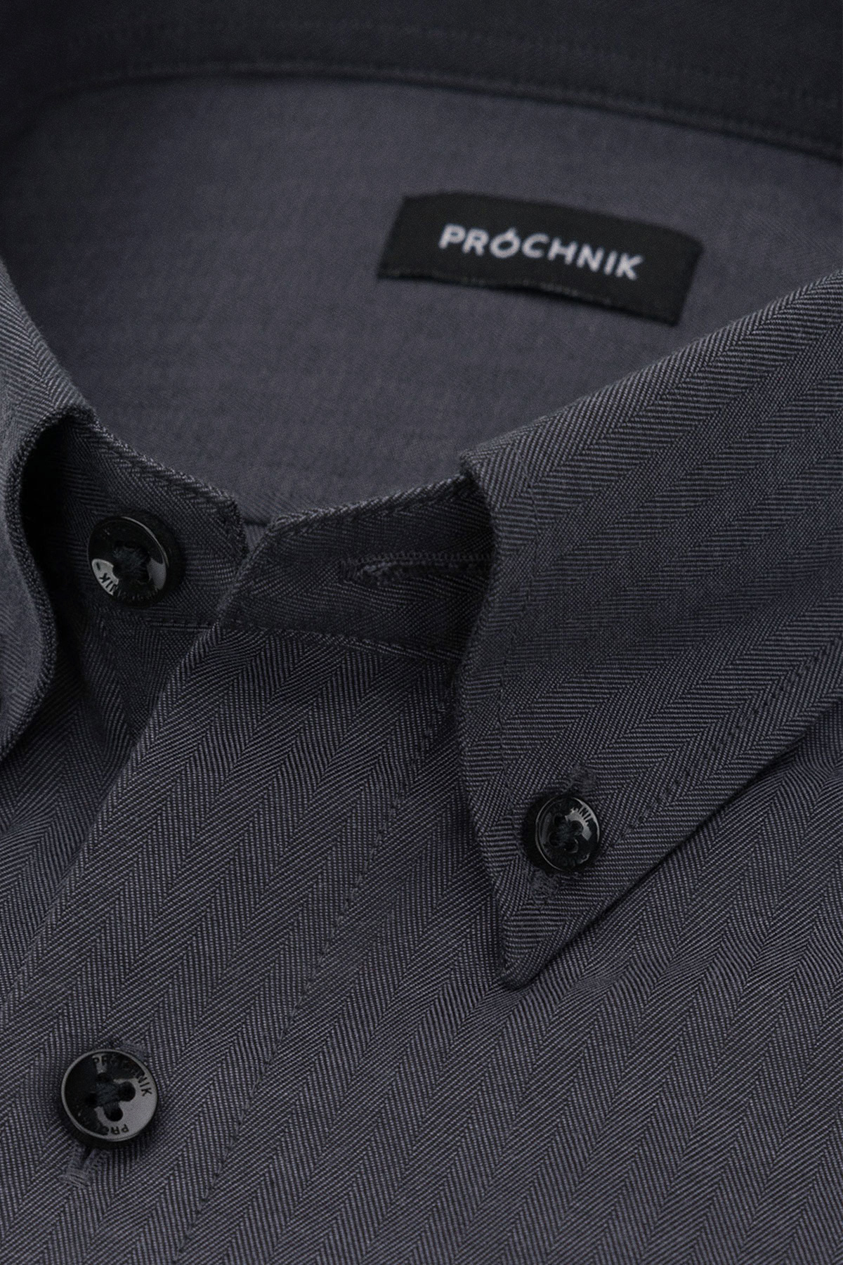 Koszula Grafitowa z Bawełny z Długim Rękawem ze Wzorem Jodełki PM32