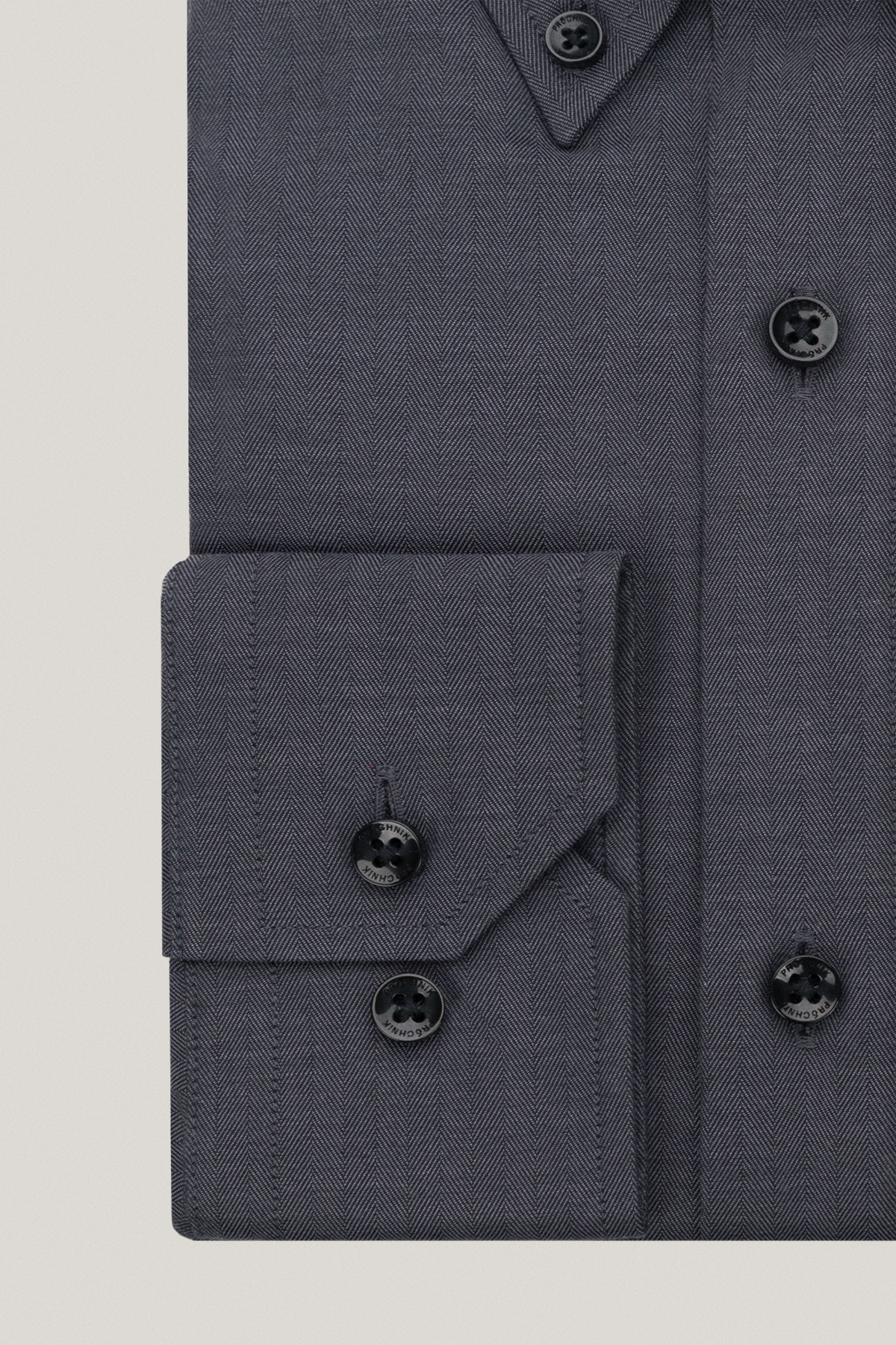 Koszula Grafitowa z Bawełny z Długim Rękawem ze Wzorem Jodełki PM32