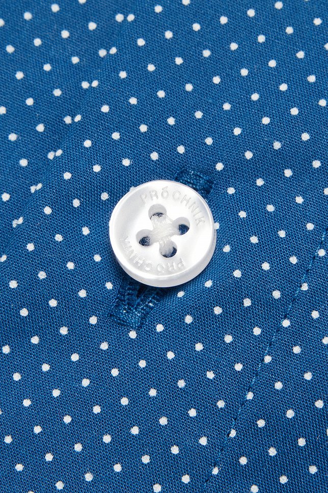 Koszula Niebieska z Bawełny z Długim Rękawem w Kropki PM40