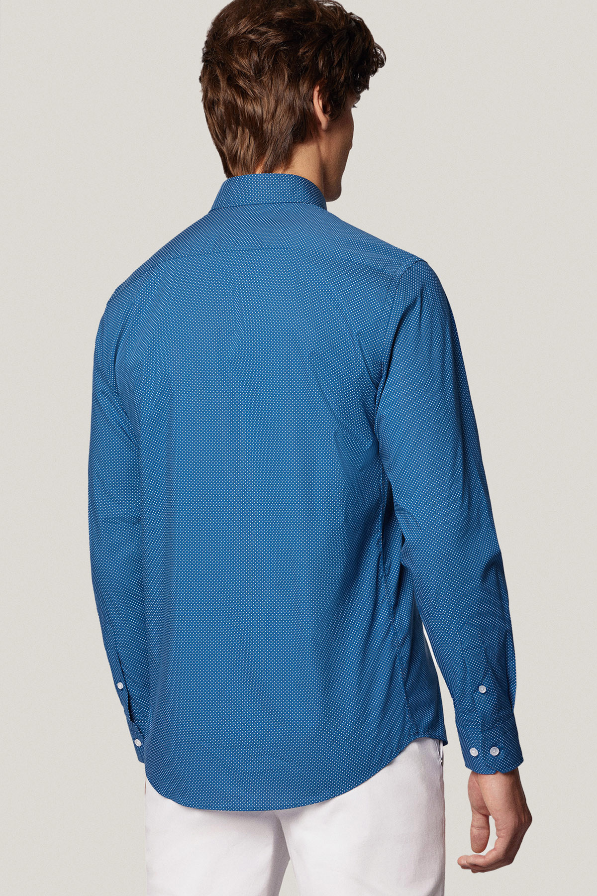 Koszula Niebieska z Bawełny z Długim Rękawem w Kropki PM40