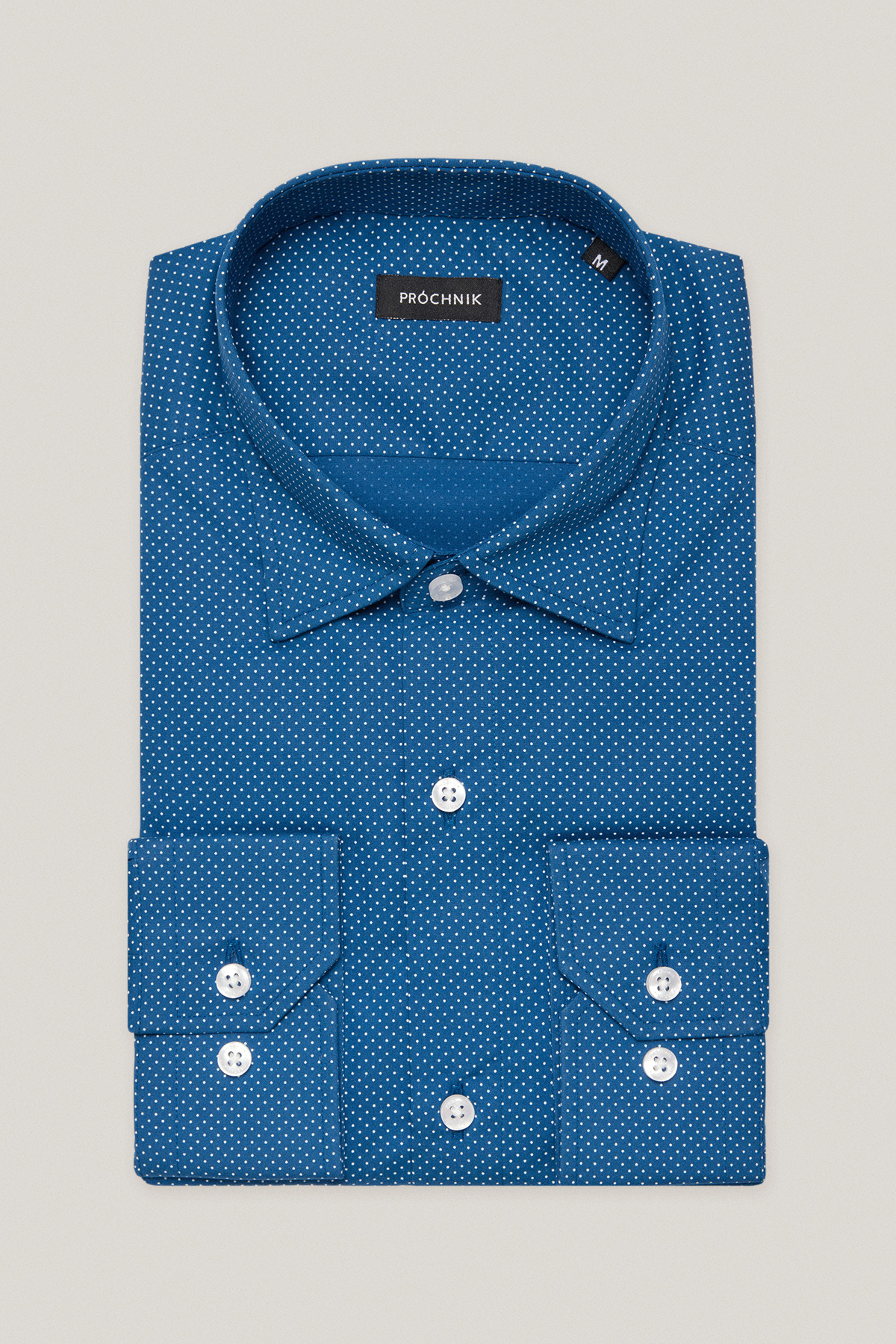 Koszula Niebieska z Bawełny z Długim Rękawem w Kropki PM40