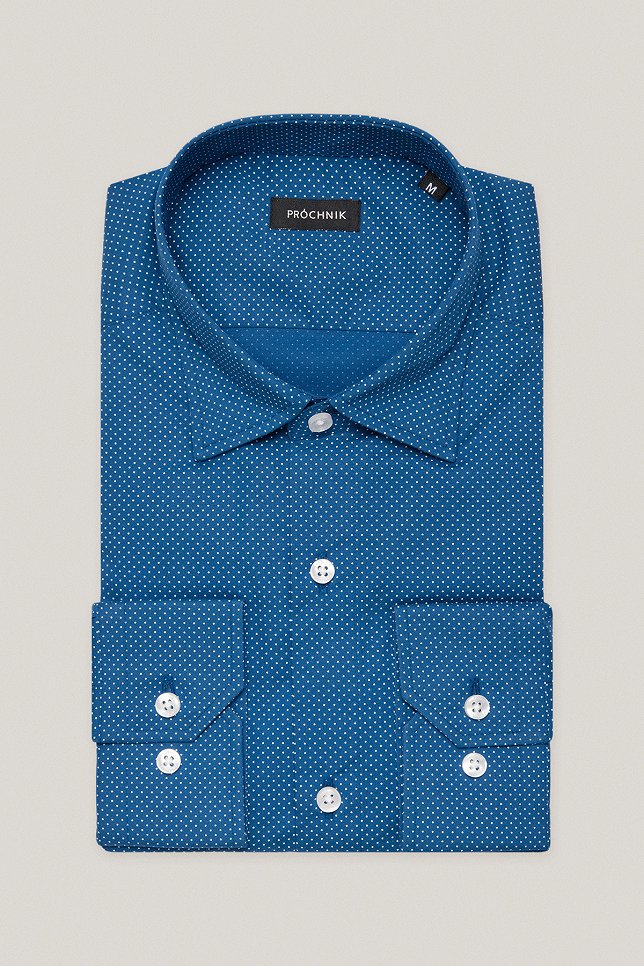 Koszula Niebieska z Bawełny z Długim Rękawem w Kropki PM40