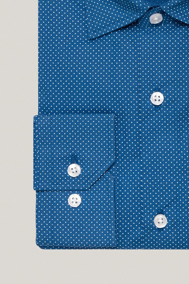 Koszula Niebieska z Bawełny z Długim Rękawem w Kropki PM40