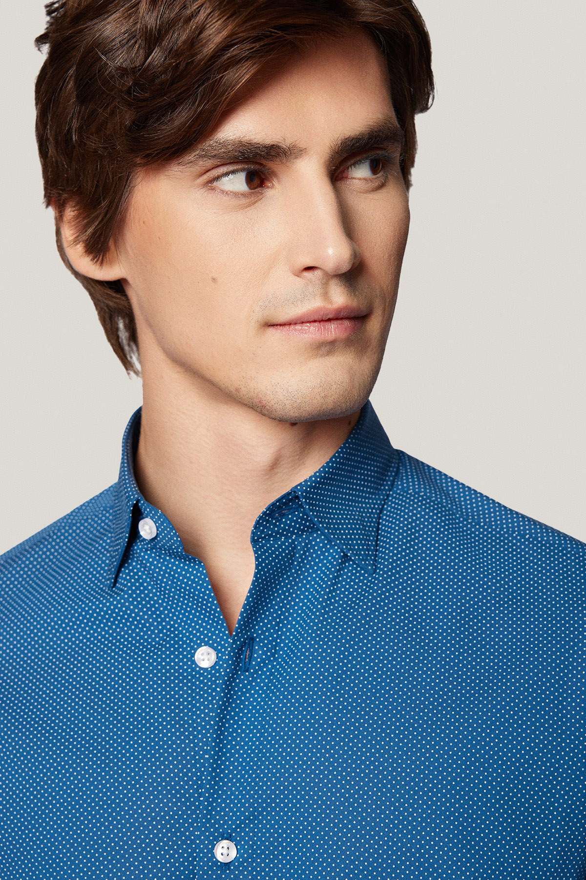 Koszula Niebieska z Bawełny z Długim Rękawem w Kropki PM40