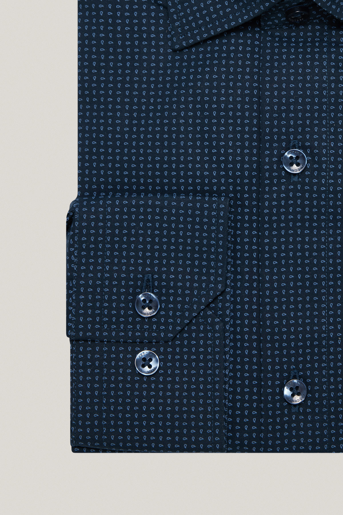 Koszula Granatowa z Bawełny z Długim Rękawem w Mikrowzór PM41