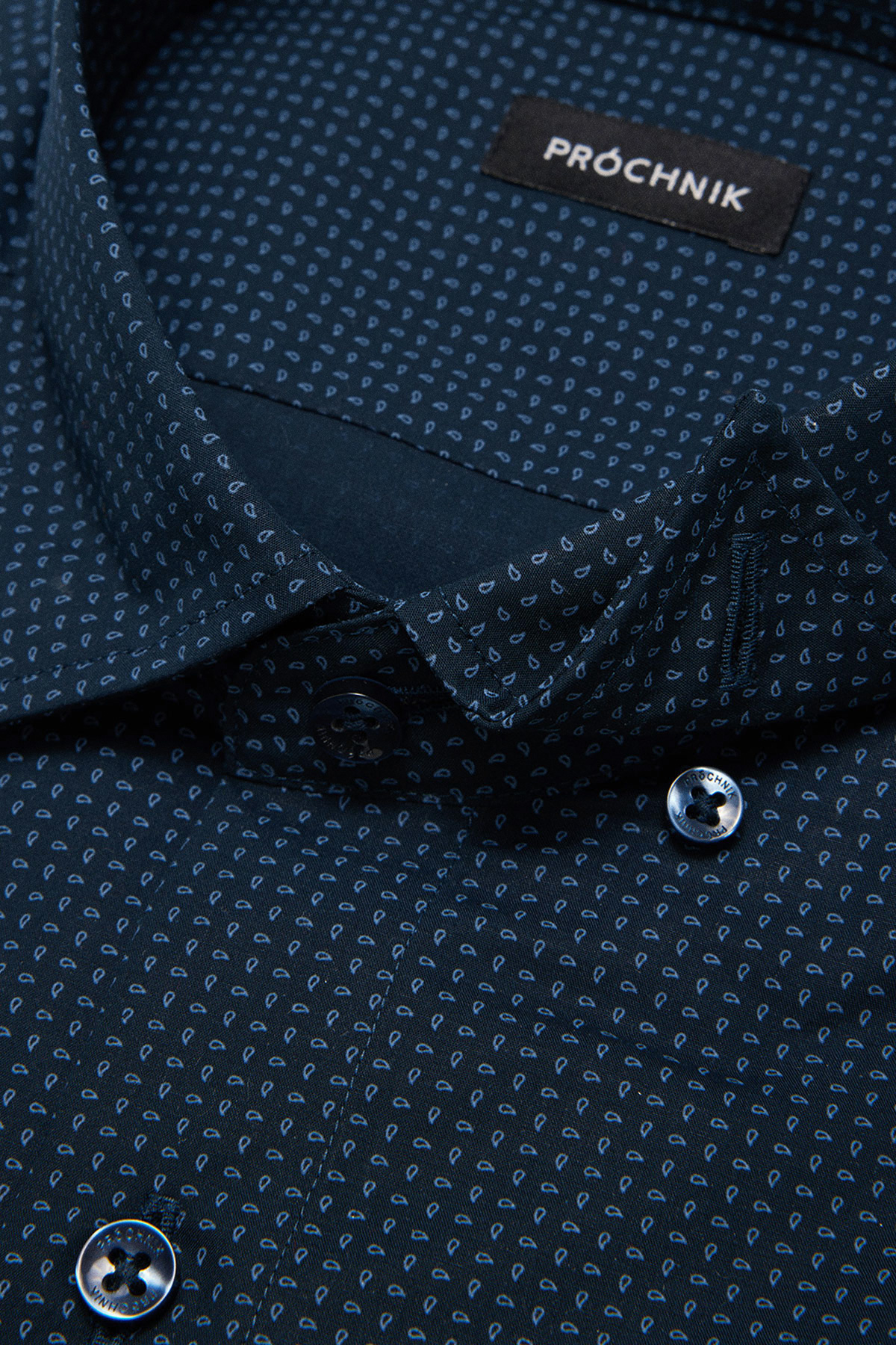 Koszula Granatowa z Bawełny z Długim Rękawem w Mikrowzór PM41