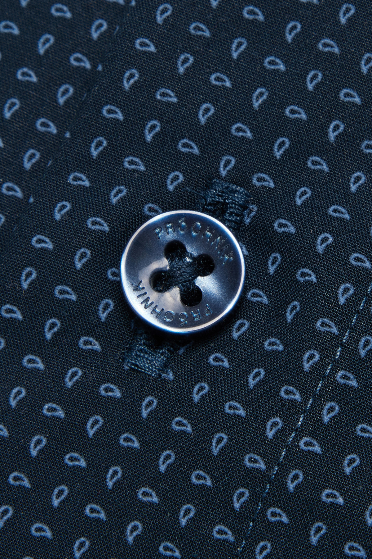 Koszula Granatowa z Bawełny z Długim Rękawem w Mikrowzór PM41