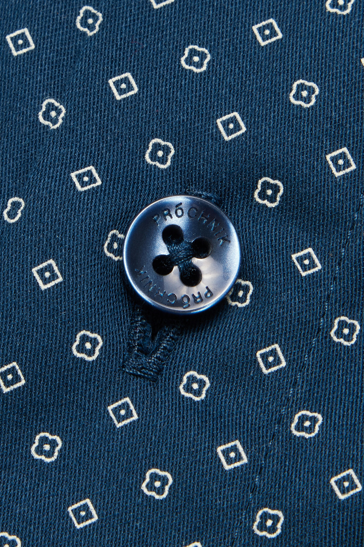 Koszula Granatowa z Bawełny z Długim Rękawem w Mikrowzór PM42