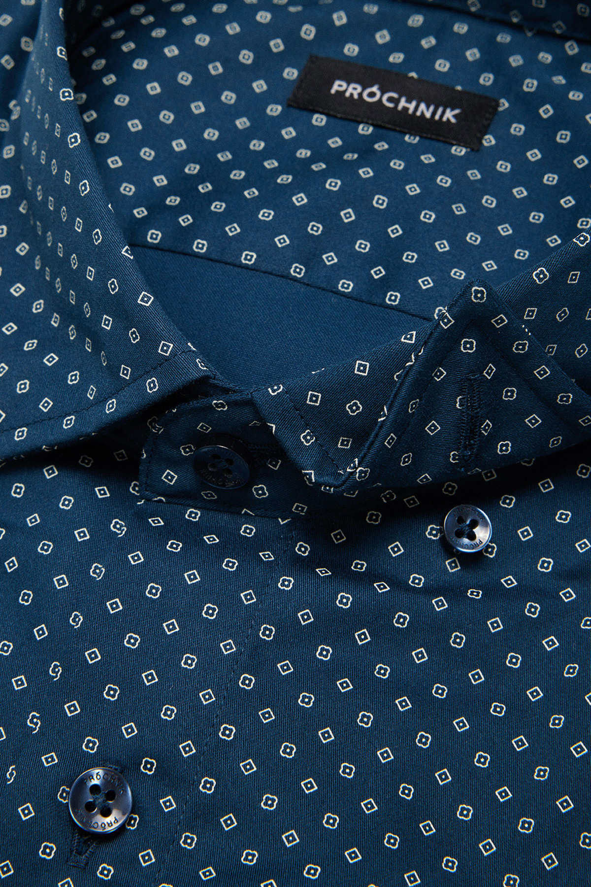 Koszula Granatowa z Bawełny z Długim Rękawem w Mikrowzór PM42