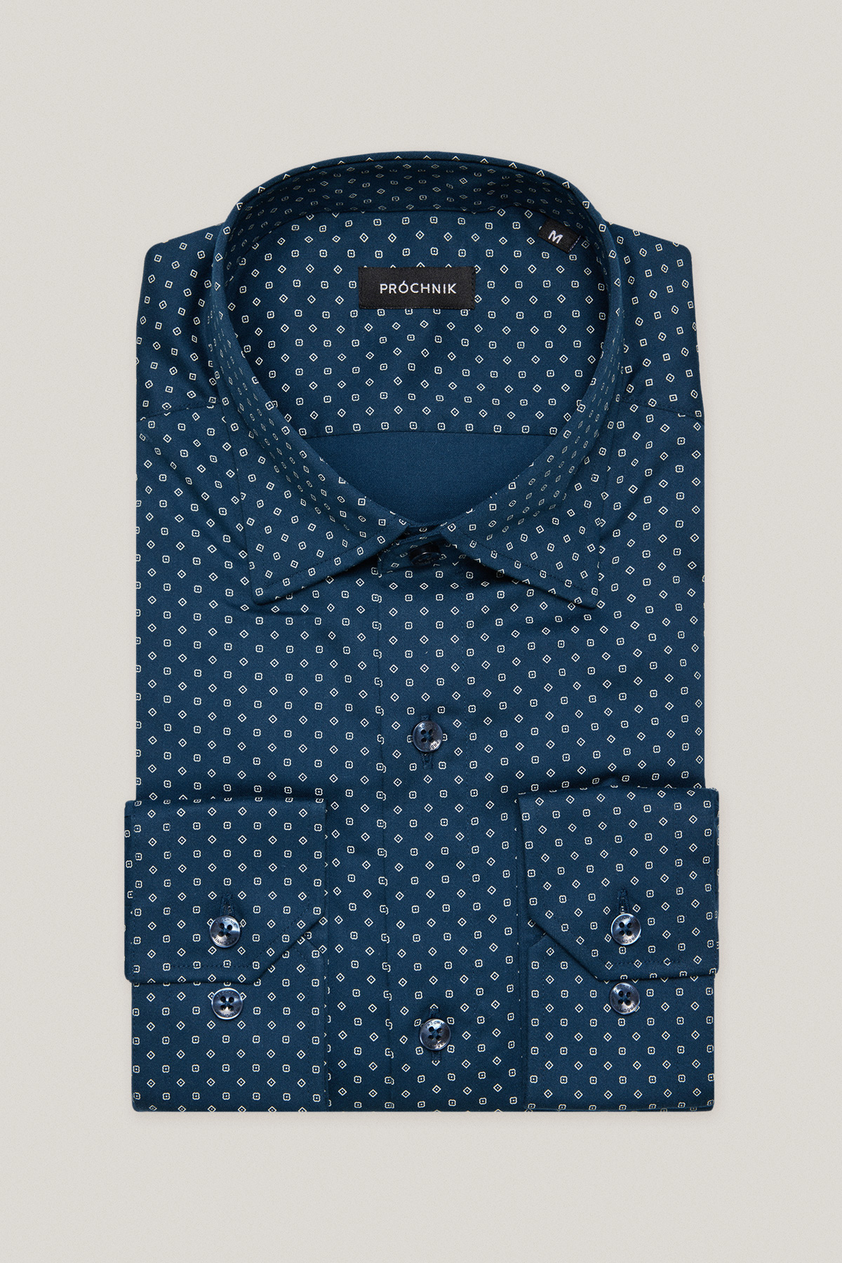 Koszula Granatowa z Bawełny z Długim Rękawem w Mikrowzór PM42