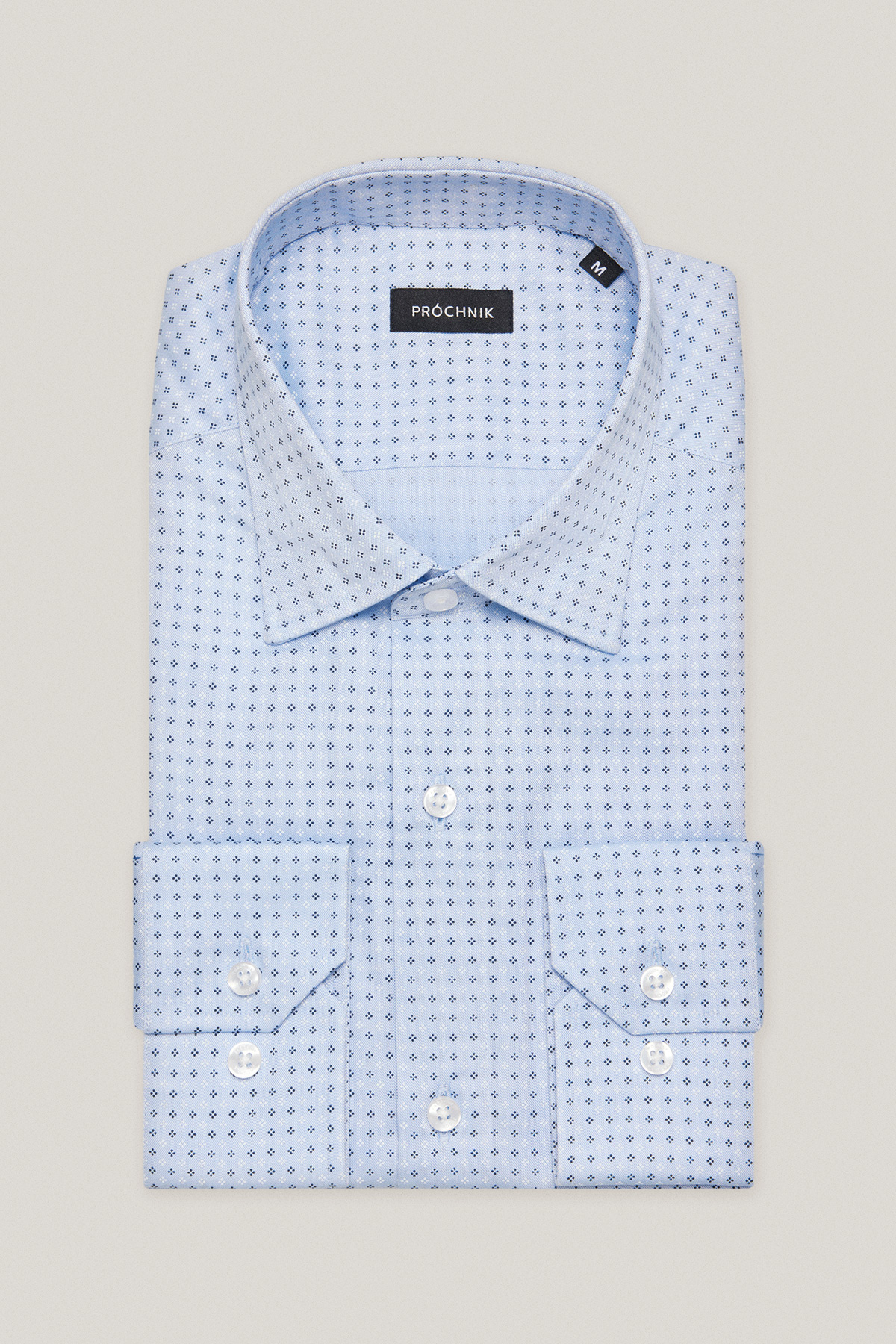 Koszula Błękitna z Bawełny z Długim Rękawem w Mikrowzór PM43