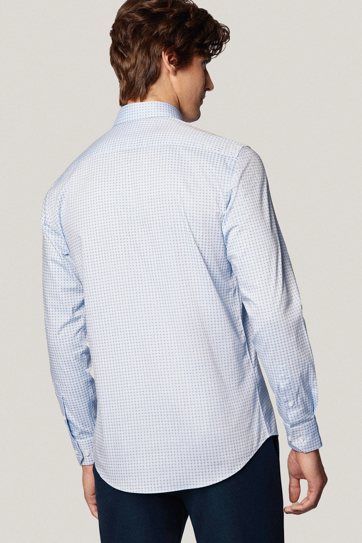Koszula Błękitna z Bawełny z Długim Rękawem w Mikrowzór PM43