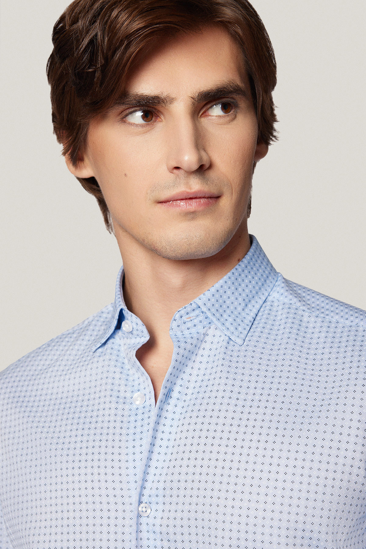 Koszula Błękitna z Bawełny z Długim Rękawem w Mikrowzór PM43