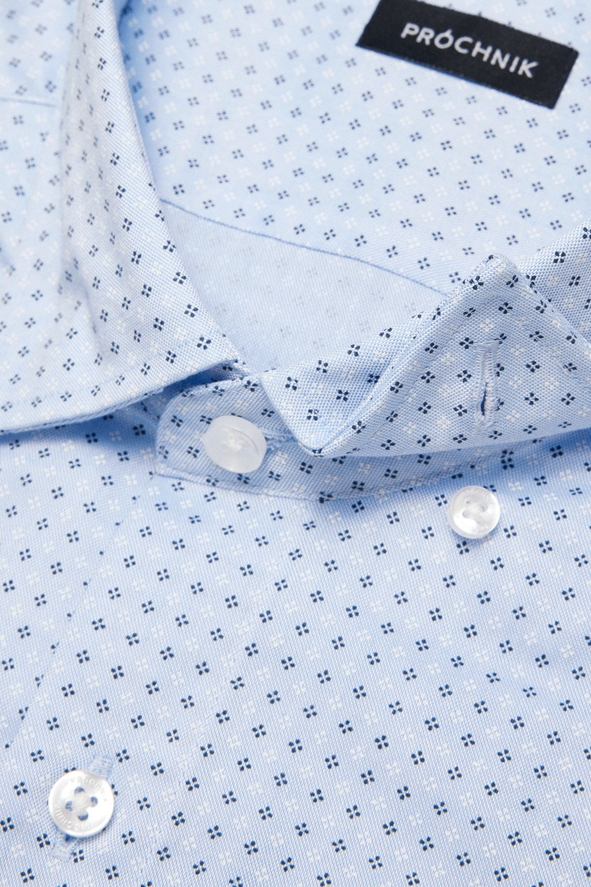 Koszula Błękitna z Bawełny z Długim Rękawem w Mikrowzór PM43