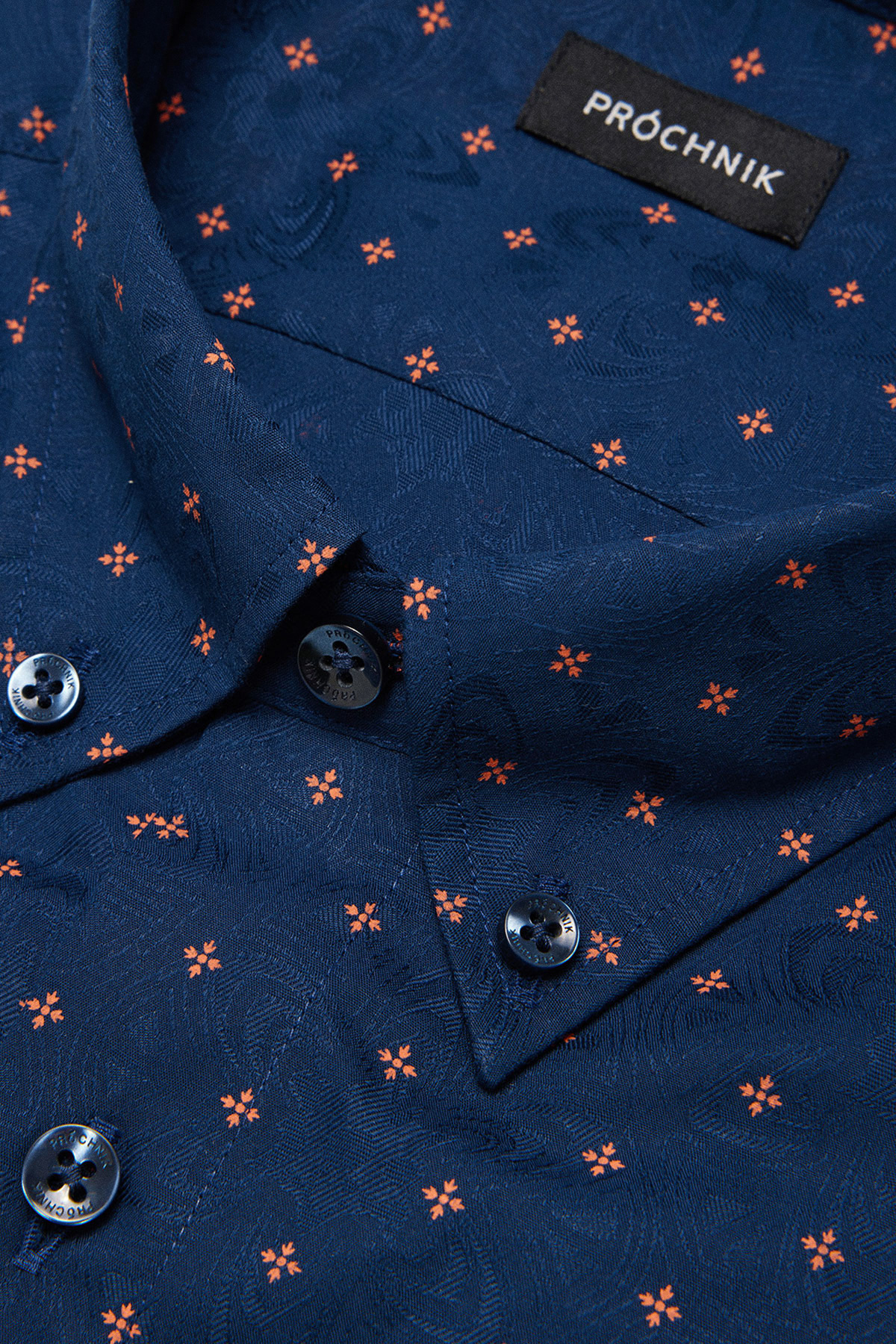 Koszula Granatowa z Bawełny z Długim Rękawem w Mikrowzór PM44