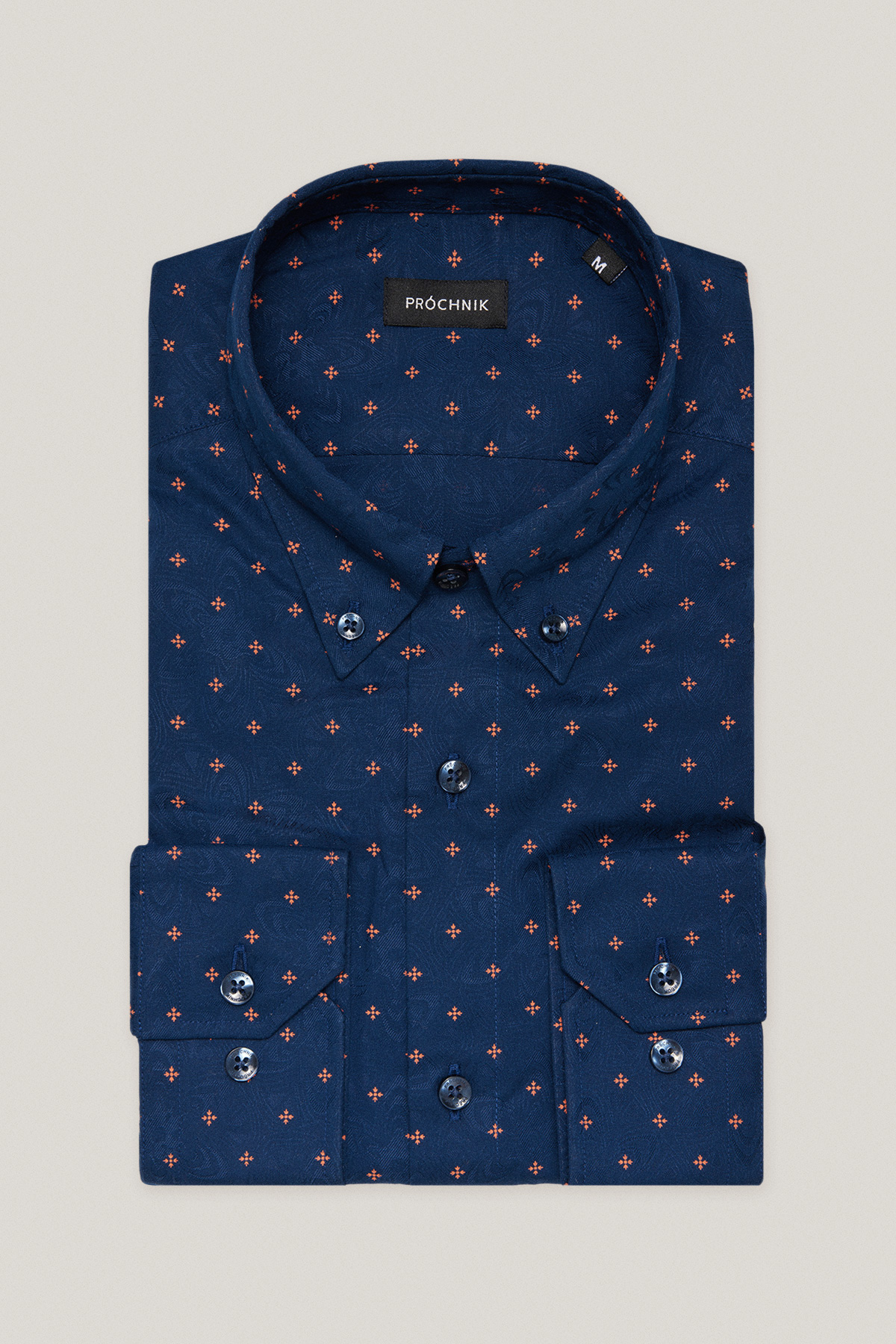 Koszula Granatowa z Bawełny z Długim Rękawem w Mikrowzór PM44